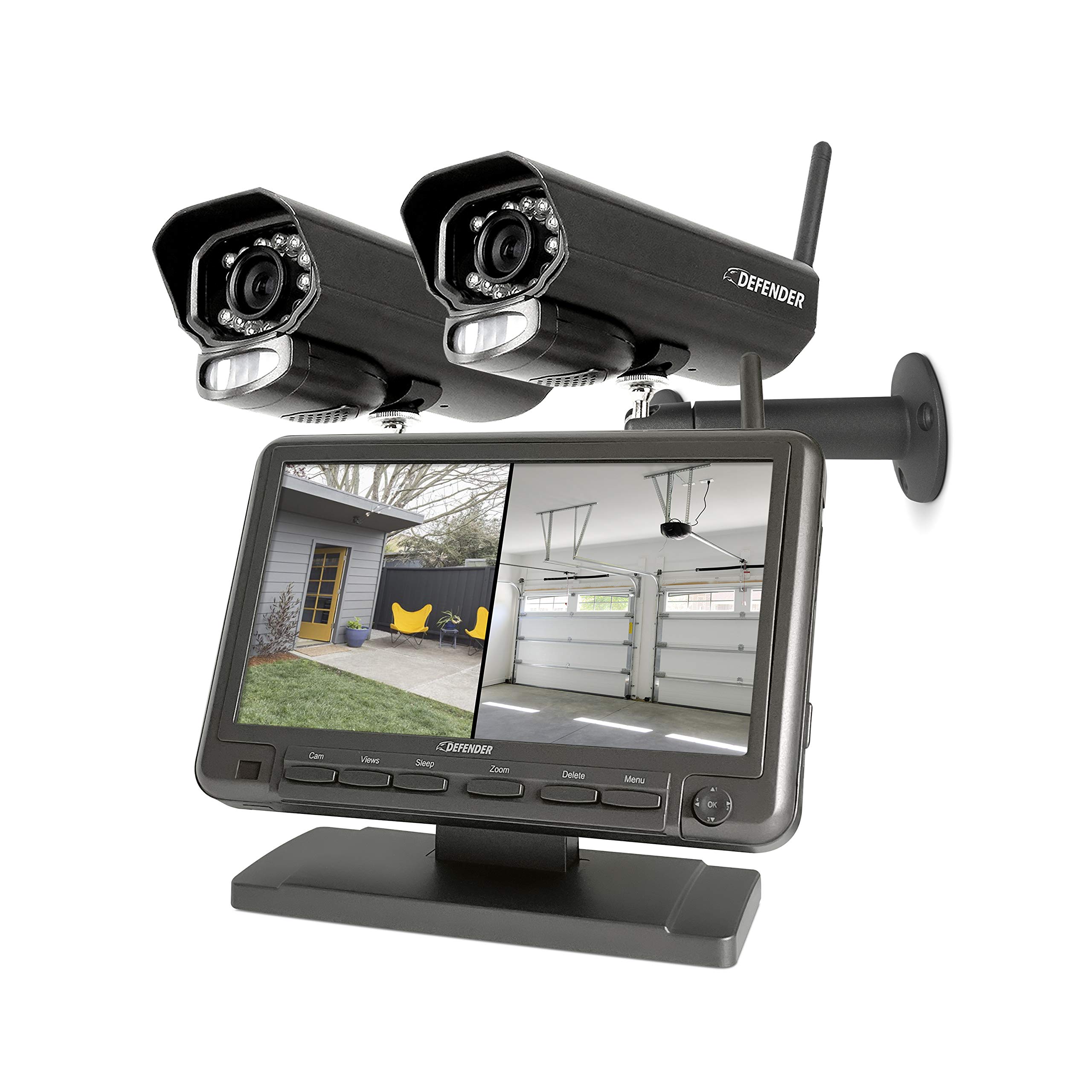 Defender PhoenixM2 Wireless Security Camera System - Indoor/Outdoor HD Surveillance with LCD Monitor - Plug & Play No WiFi Needed (2 Cameras) - Perfect for Home, Office & Business Security Monitoring