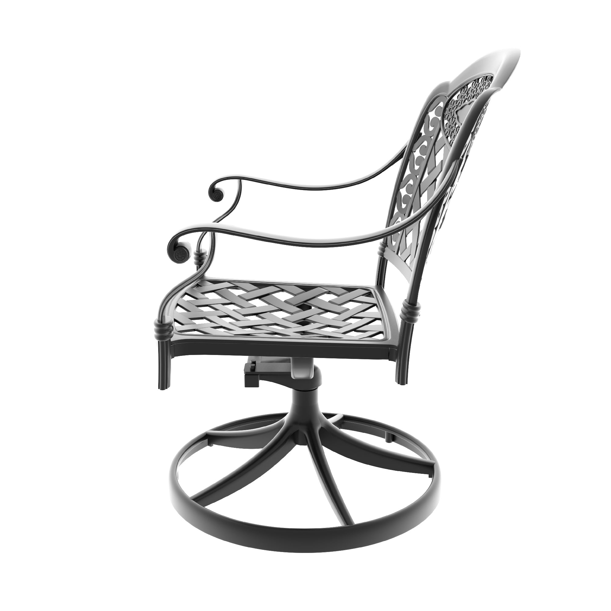 2-Piece Cast Aluminum Patio Swivel Chairs Set with Black Frame & Cushions - Outdoor Garden Furniture for Poolside, Deck, or Backyard Relaxation