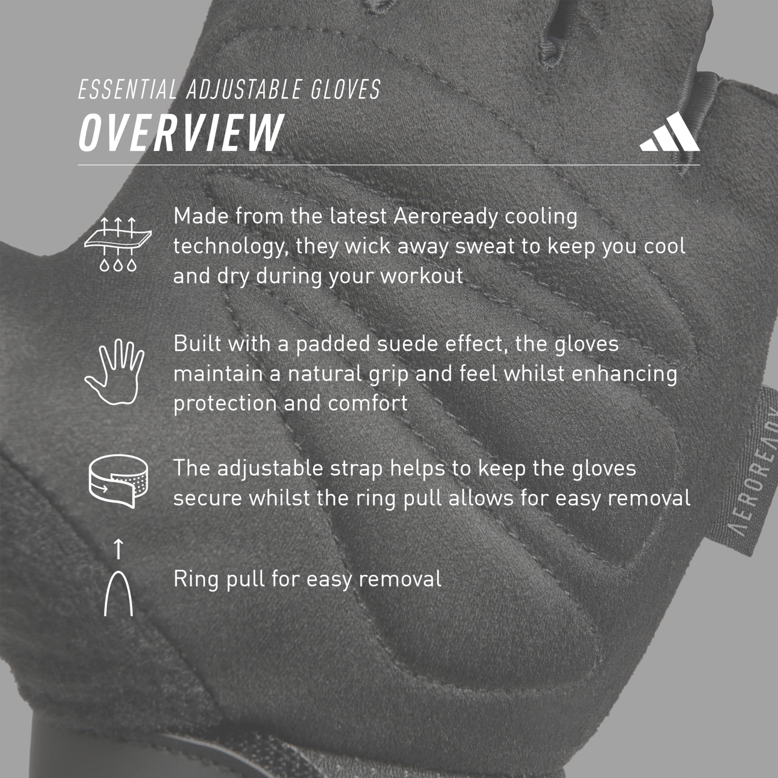 adidas Essential Weightlifting Gloves for Men & Women - Adjustable Fingerless Gym Gloves for Weight Training, CrossFit, Powerlifting - Enhanced Grip & Wrist Support for Workout & Fitness