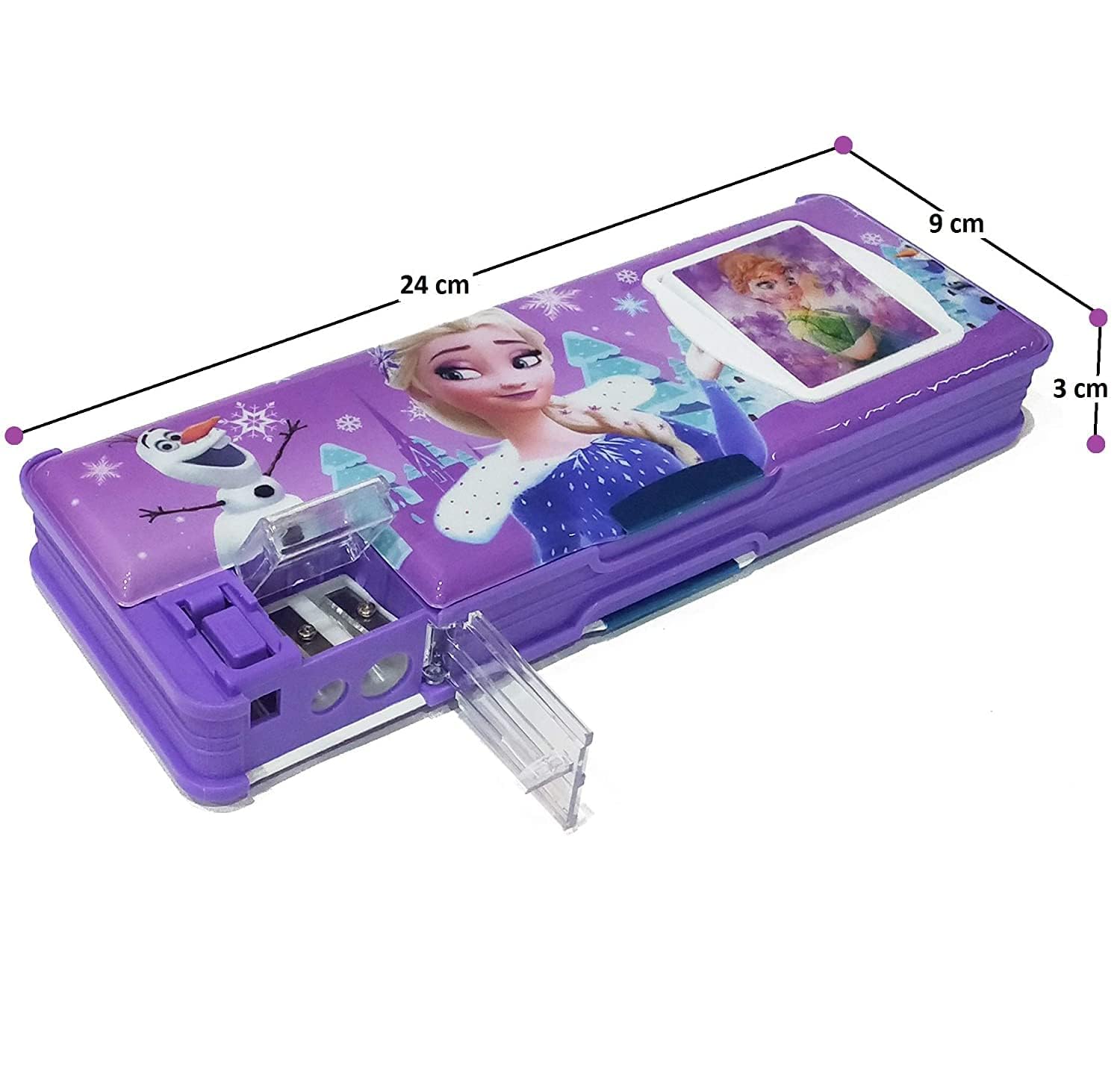Chikly Jumbo Plastic Magnetic Pencil Case with Built-in Sharpener - Cartoon School Supply Organizer for Boys & Girls - Frozen Themed Stationery Box for Kids | Perfect for Classroom, Homework, Birthday Gifts & Party Favors
