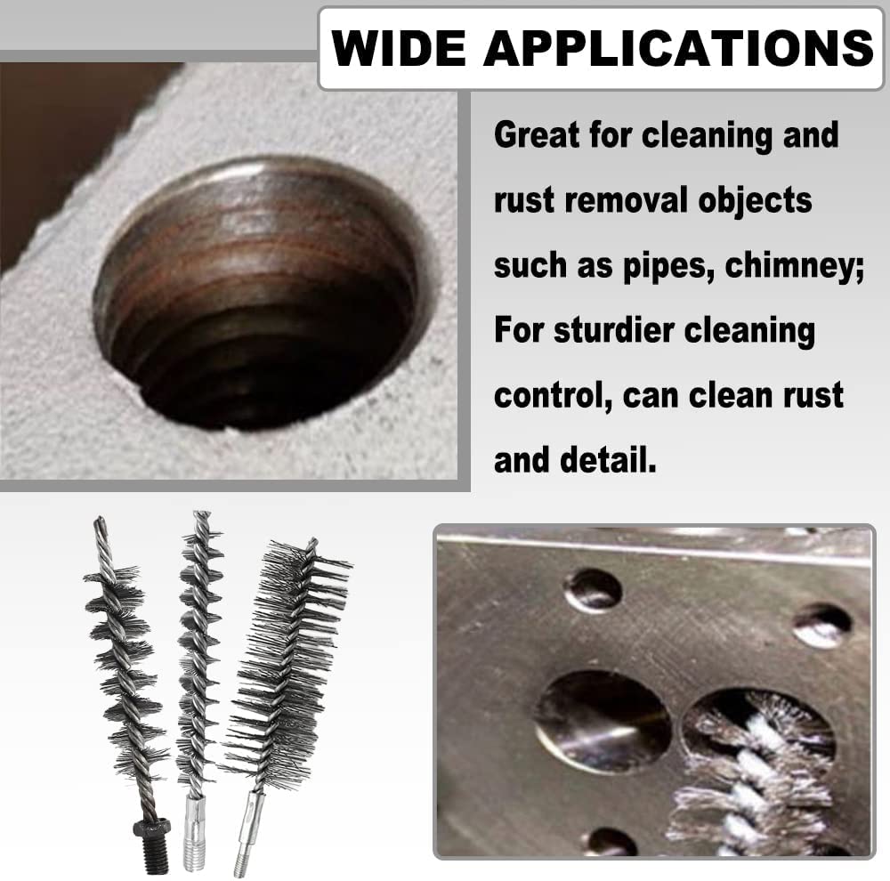 Stainless Steel Wire Tube Cleaning Brush - 2 Pack, 40mm Diameter 160mm Length with M6 Threaded Interface for Chimney, HVAC, Pipe & Duct Cleaning - Heavy Duty Round Brush for Professional and Home Use