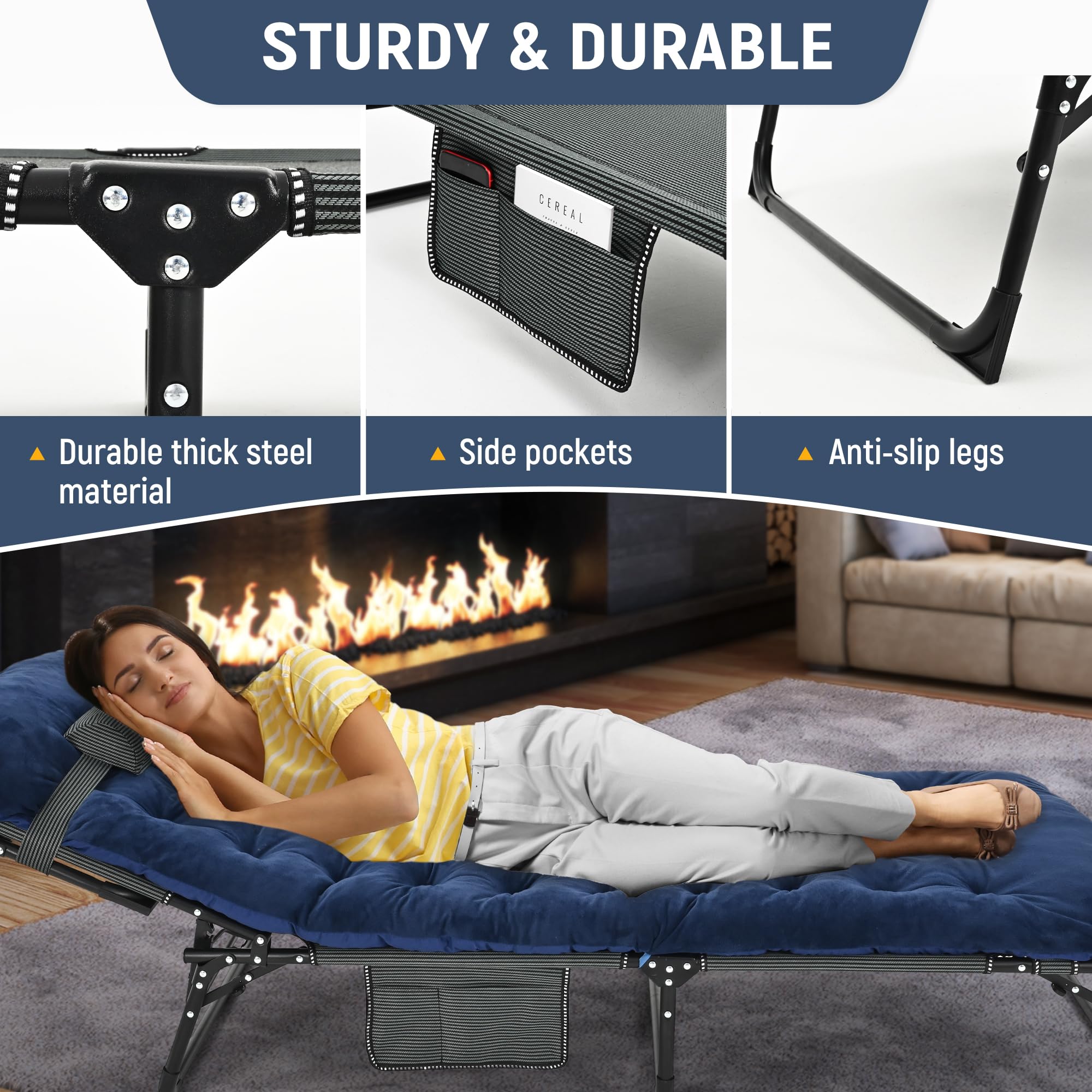 Ropoda 4-Position Camping Cot with Mattress - Durable Steel Frame for Outdoor & Patio Use
