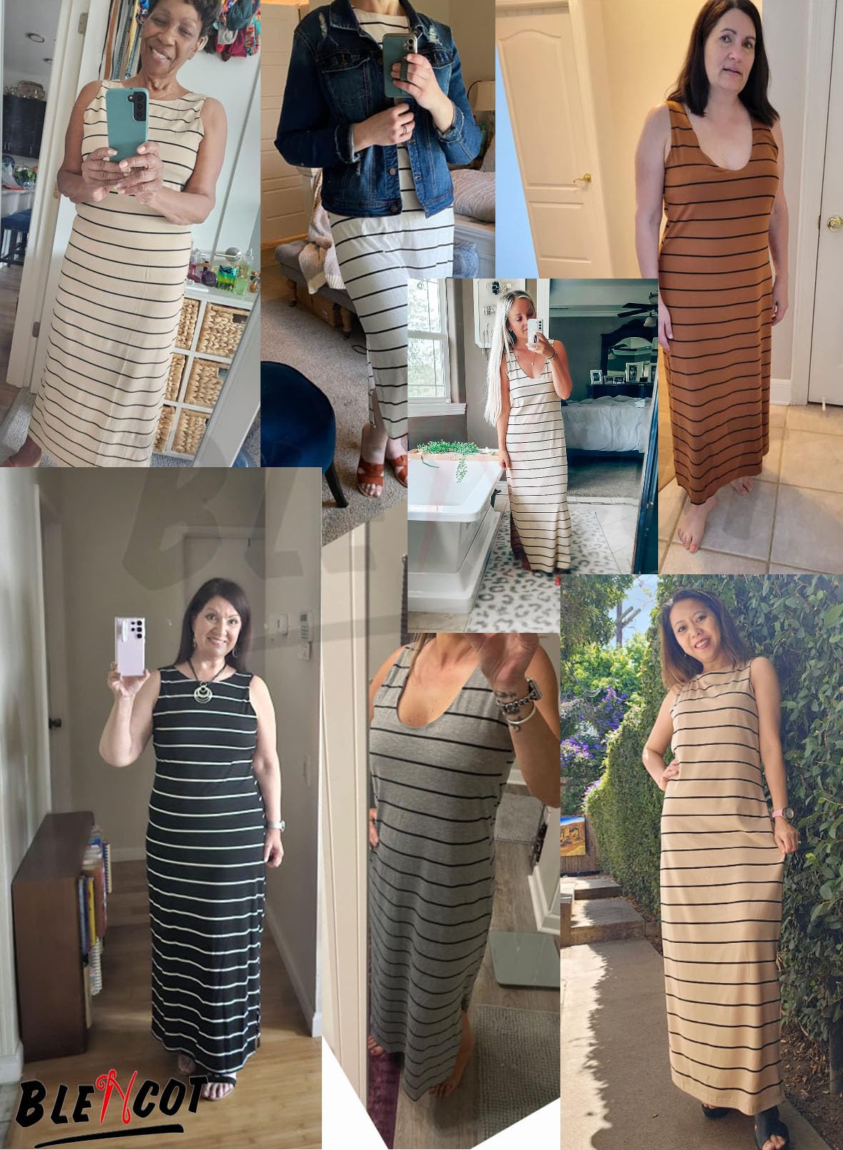 BLENCOT Women's Sleeveless Striped Maxi Dress - Summer Beach Tank Dress with Racerback for Casual Wear, Vacation & Outdoor Activities