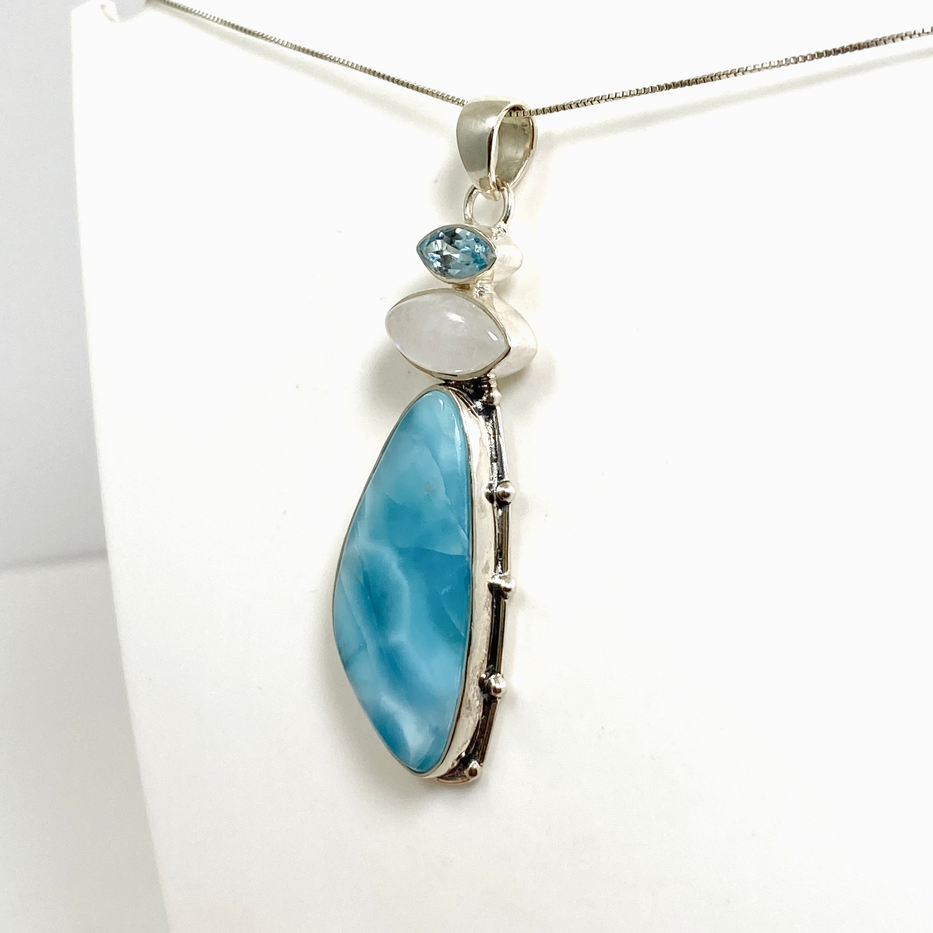 Larimar Moonstone Blue Topaz Multi-Stone Pendant Necklace KPGJ4851 - Elegant Jewelry for Women, Perfect for Gifts, Parties & Special Occasions