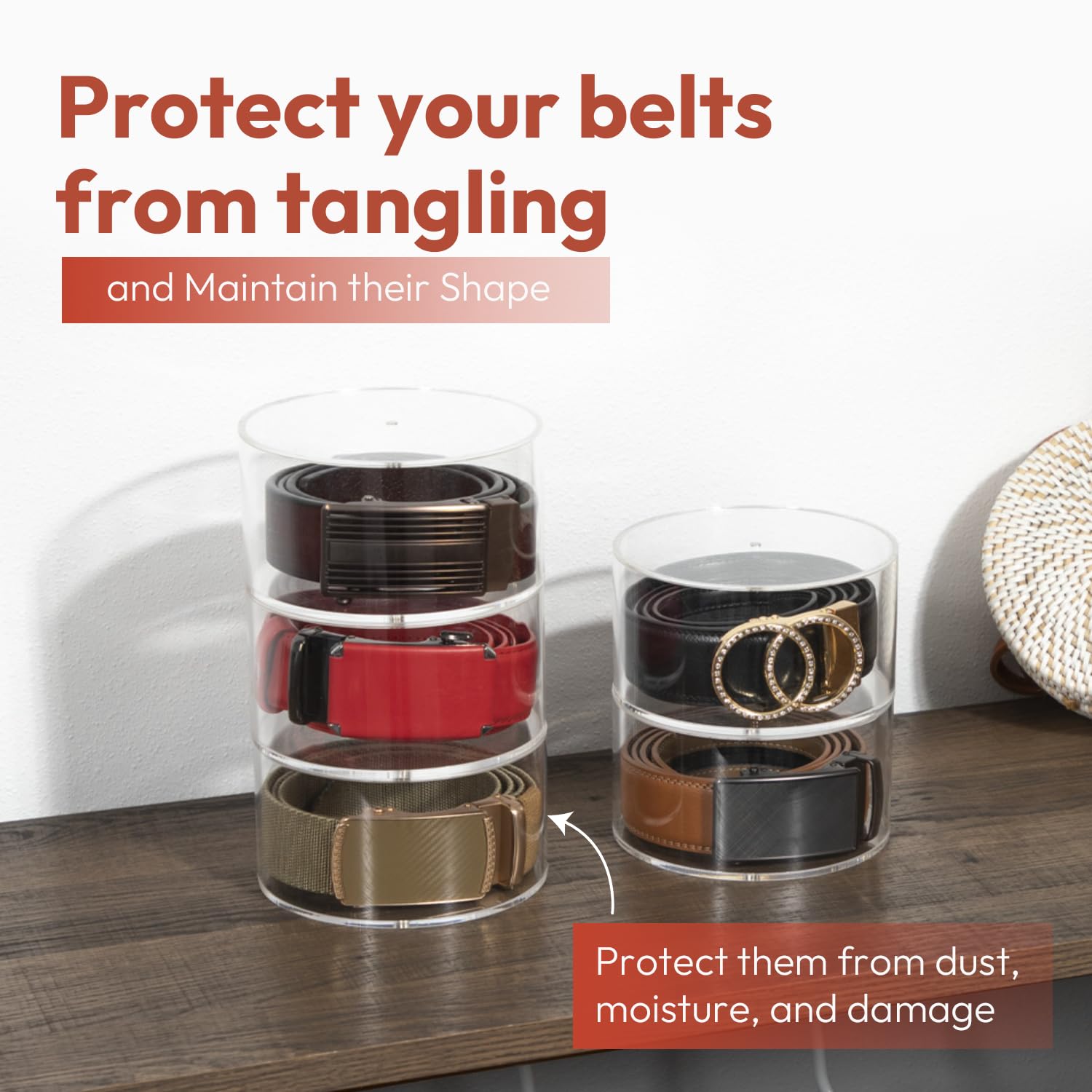 5-Layer Acrylic Belt Organizer - Space-Saving Belt Holder for Closet & Drawer Storage | Men's & Women's Belt Display Rack | Perfect for Jewelry & Watch Organization | Ideal for Home, Retail Stores & Boutique Displays