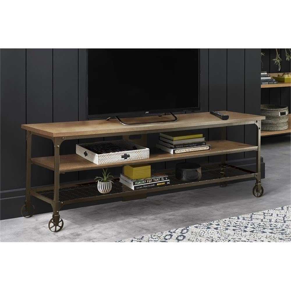 Homelegance Two Shelves Cottage Style TV Stand with Black Metal Frame - Rustic Entertainment Center for Living Room, Bedroom & Home Theater