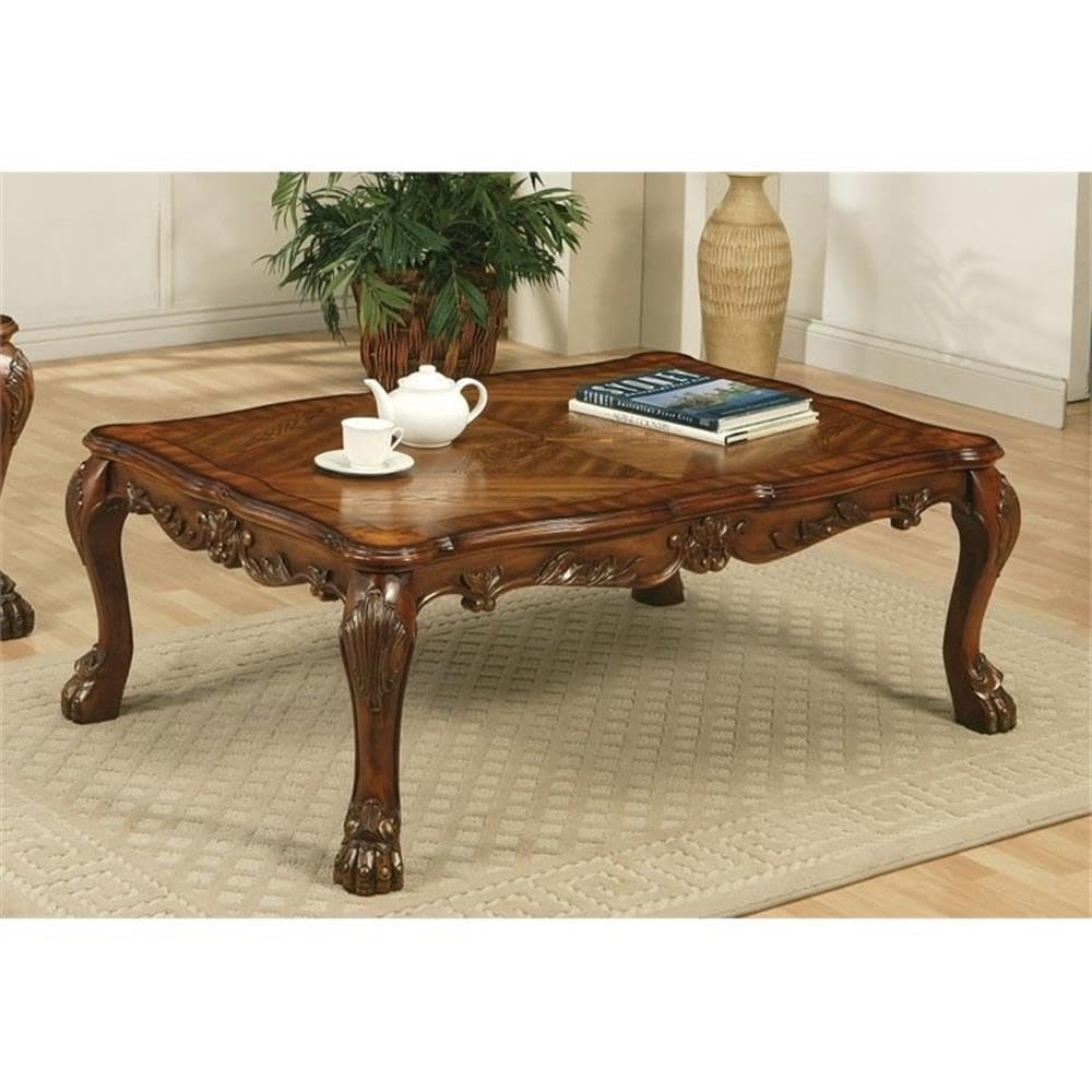 Acme Dresden Rectangular Wooden Coffee Table in Cherry Oak - Modern Living Room Furniture for Home Decor & Entertaining