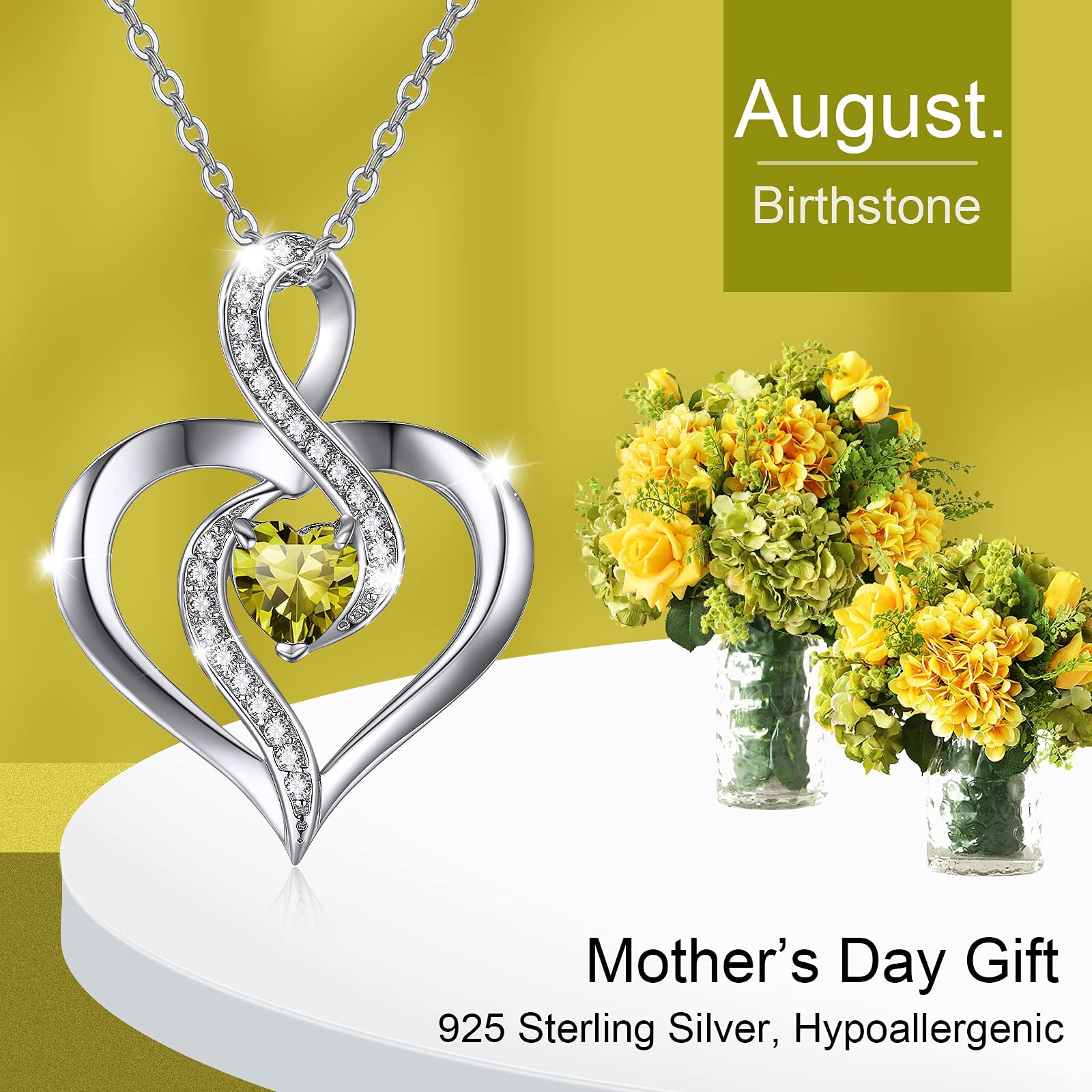 JUSTKIDSTOY Birthstone Heart Necklace - 925 Sterling Silver Infinity Love Pendant Jewelry for Women & Girls | Graduation Gift, Birthday Present, Anniversary Keepsake | Perfect for Special Occasions & Everyday Wear