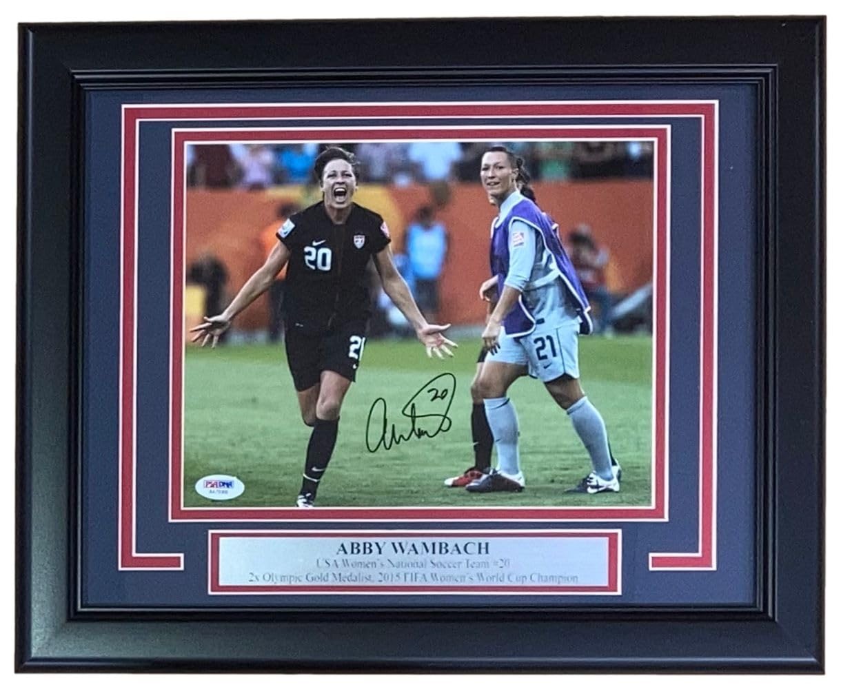 Authentic Abby Wambach Signed Framed 8x10 USA Women's Soccer Photo with PSA/DNA Certification - Perfect for Soccer Memorabilia Collectors and Home Office Decor