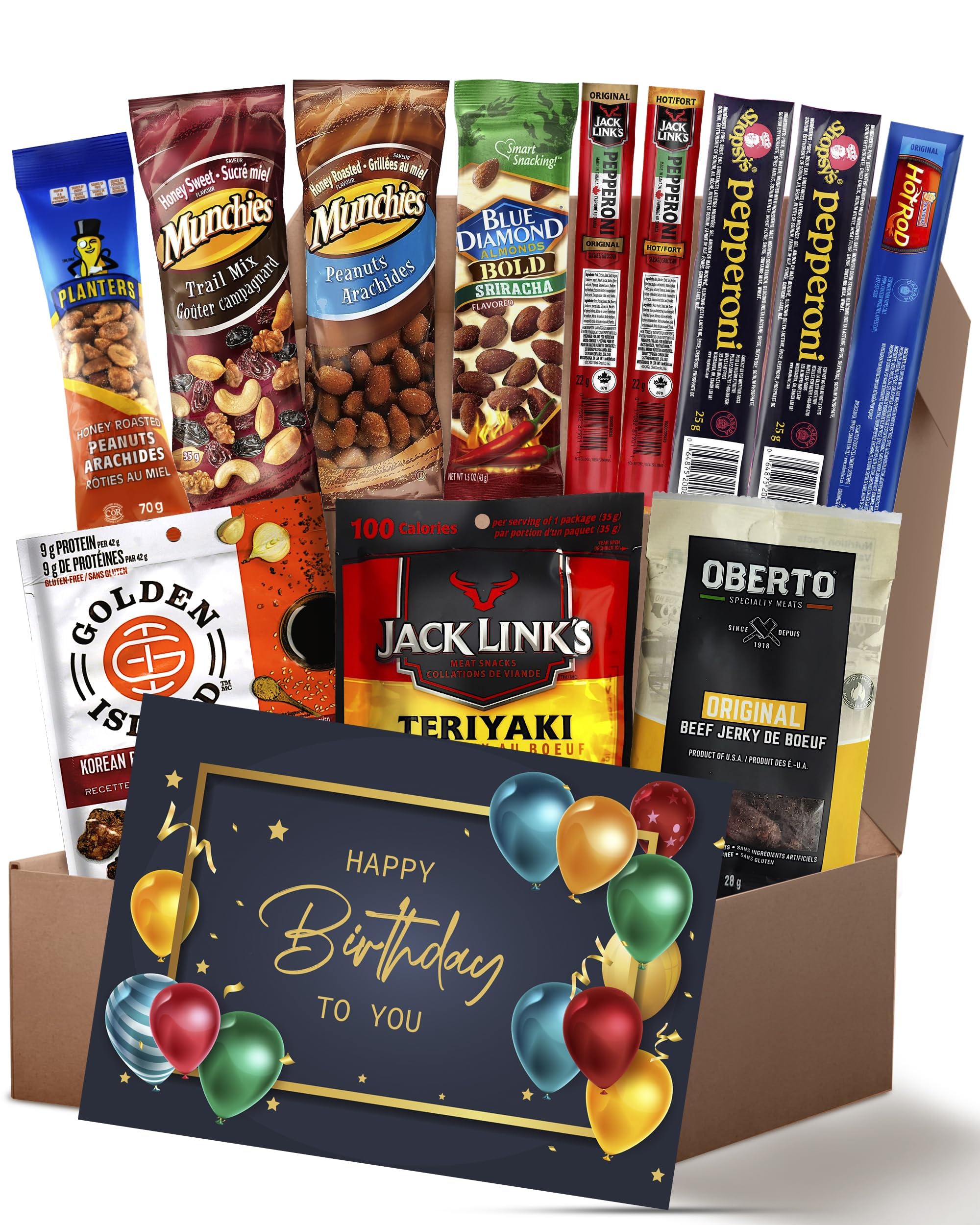 Premium Beef Jerky Gift Box for Men - 12pc Carnivore Snack Assortment with Birthday Card - Best Birthday Gifts for Him, Boyfriend, Husband & Dad | Gourmet Meat Snacks for Outdoor Adventures, Game Nights & Man Cave Treats