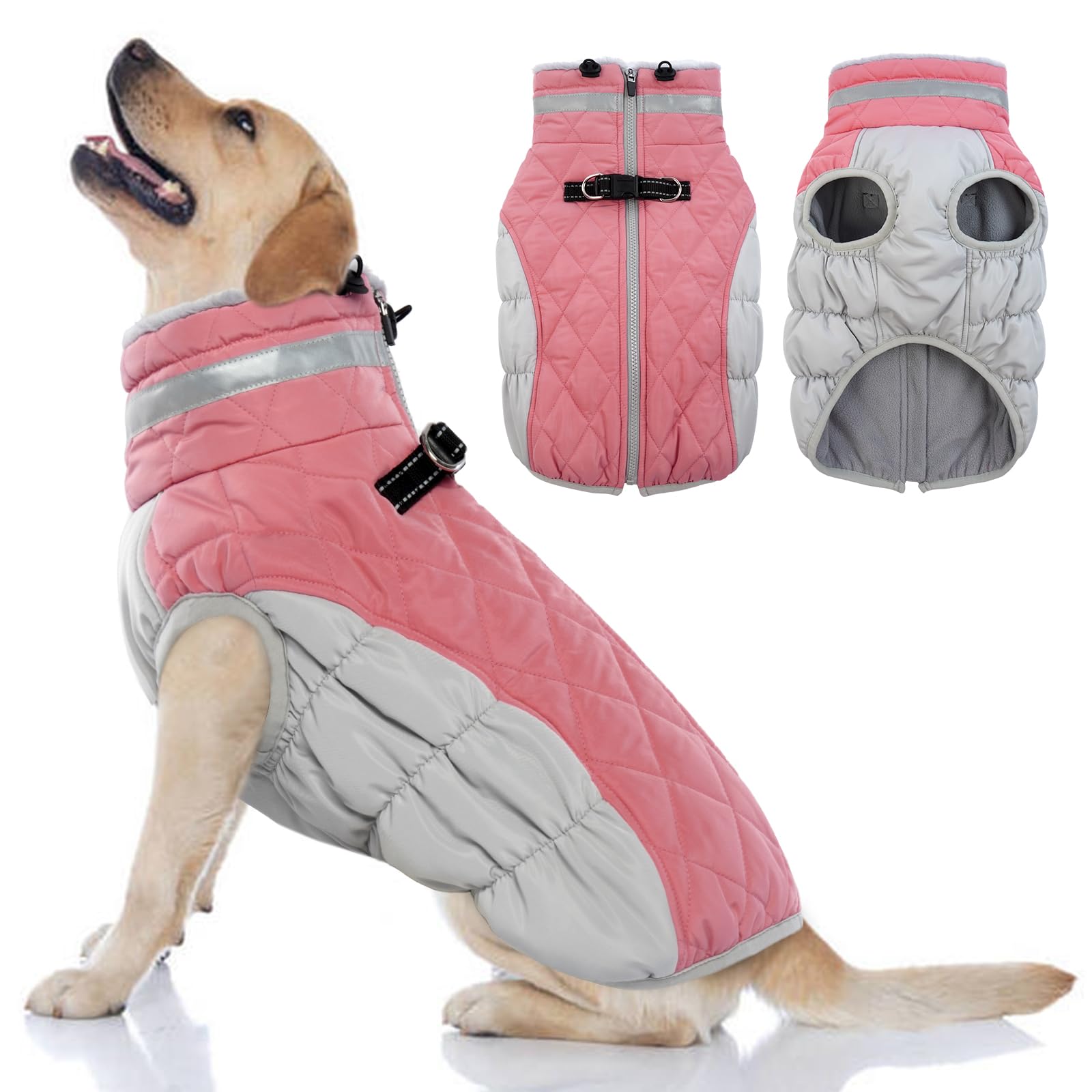 Warm Dog Coat Zip Up Fleece Lined Winter Jacket for Large Dogs - Waterproof Reflective Snowsuit with D-Ring | Outdoor Winter Protection for Hiking, Walking & Cold Weather Adventures