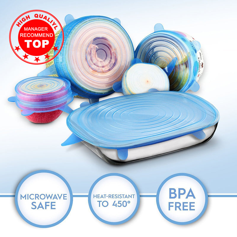 6-Pack Silicone Stretch Lids - Reusable Food Covers for Bowls & Containers - Airtight Kitchen Storage Solution for Leftovers, Meal Prep & Fresh Food Preservation