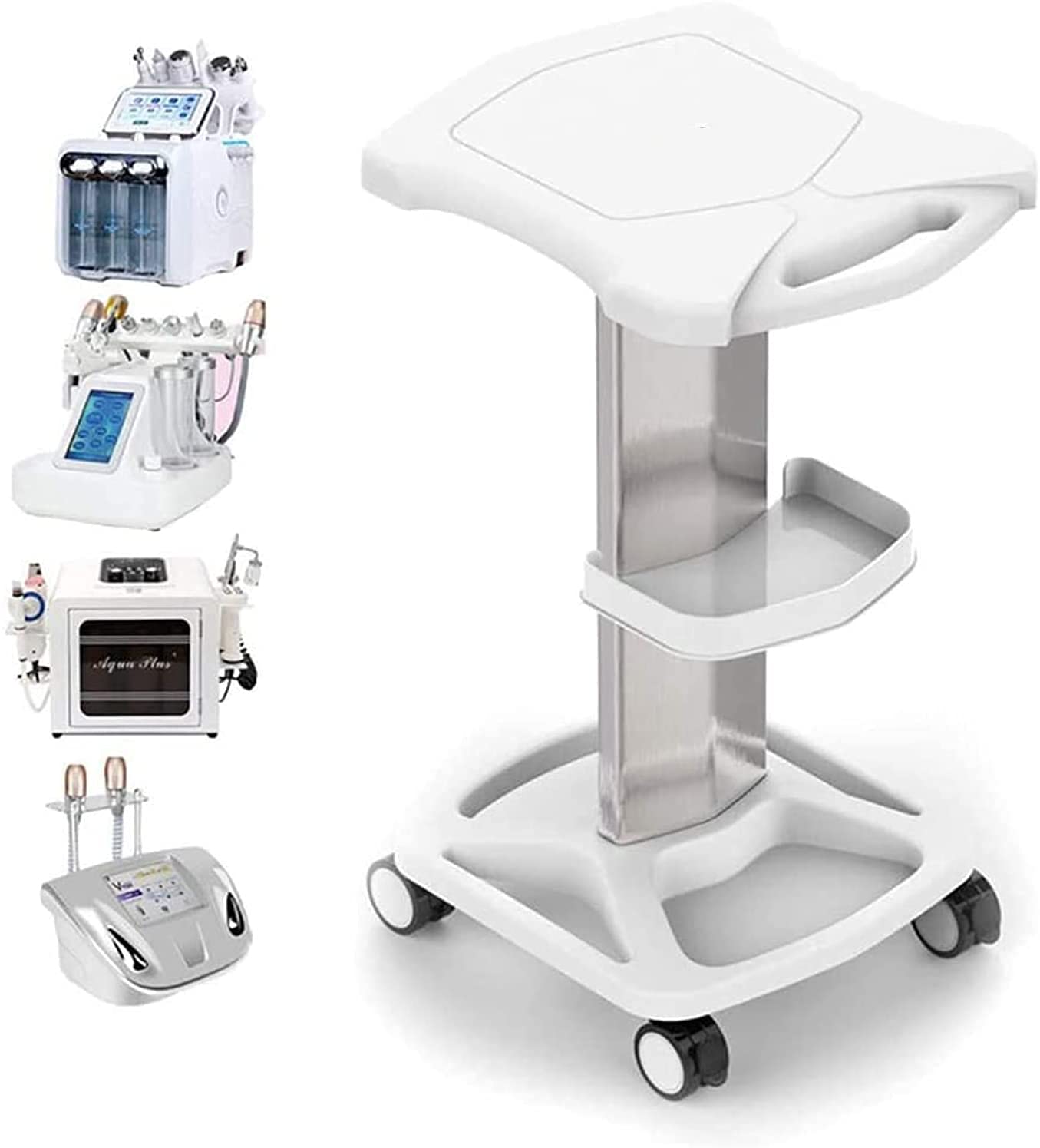 Professional Aluminum Salon Trolley Cart - Mobile Rolling Stand for Ultrasonic Cavitation, RF Machines & Manicure Tools - Perfect for Spa, Clinic & Beauty Salon Organization