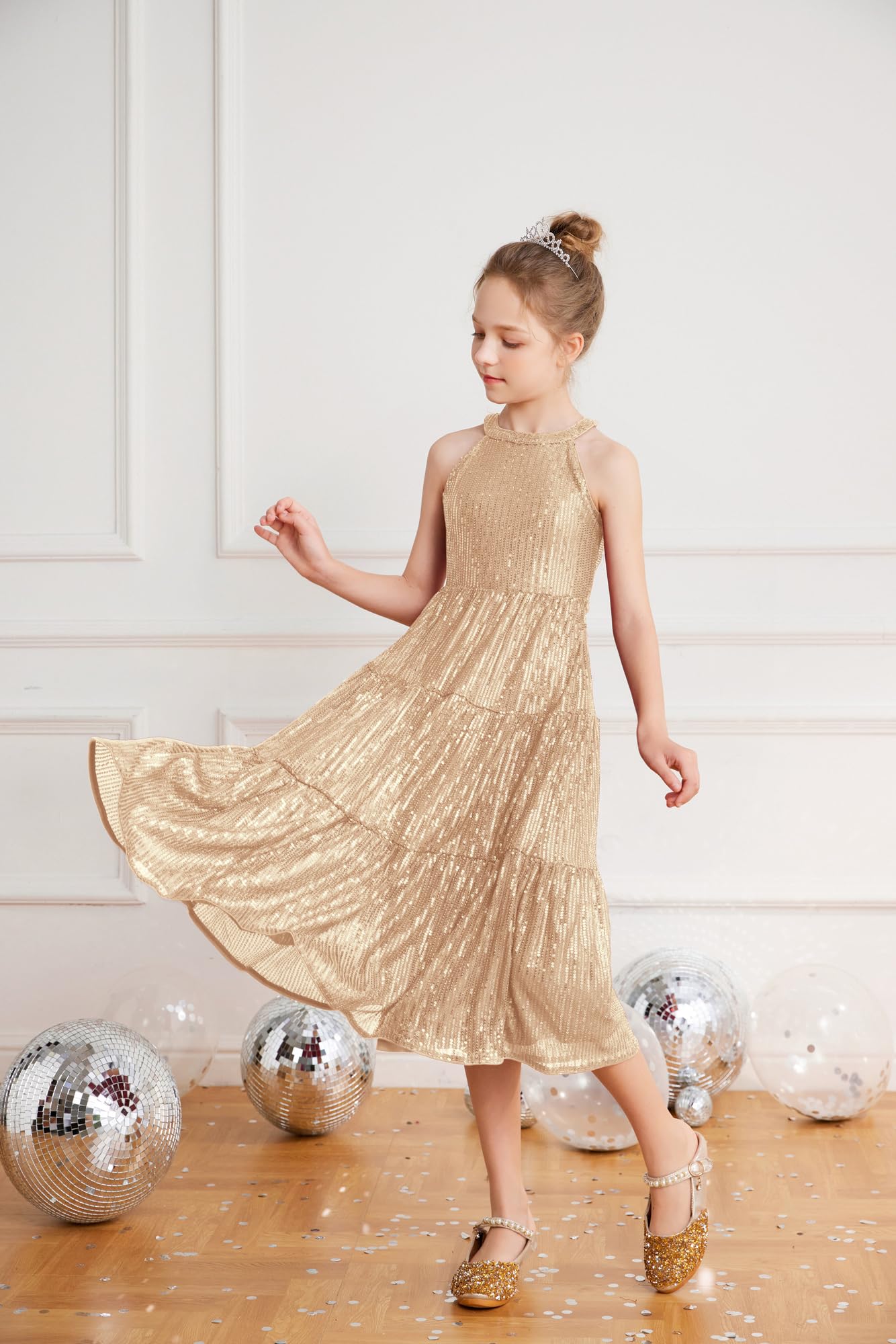 GRACE KARIN Girls Sequin Party Dress - Elegant Formal Long Maxi Dress for Kids 5-14 Years | Perfect for Birthday Parties, Pageants, Holiday Celebrations & Special Occasions