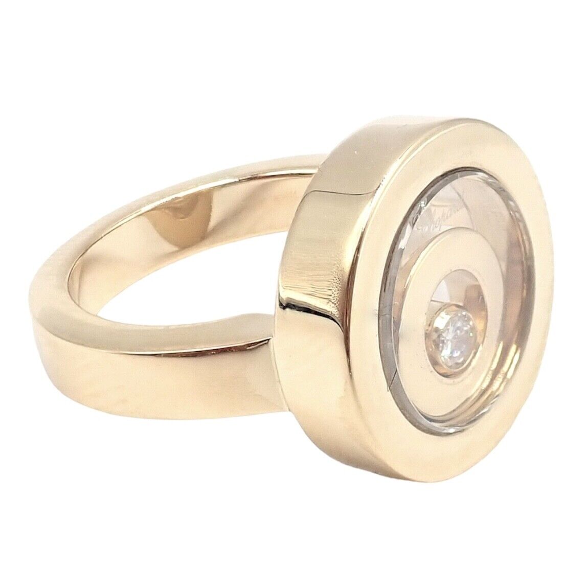 Authentic Chopard 18k Yellow Gold Diamond Double Circle Happy Spirit Ring - Luxury Jewelry for Women, Elegant Gift for Anniversary & Special Occasions