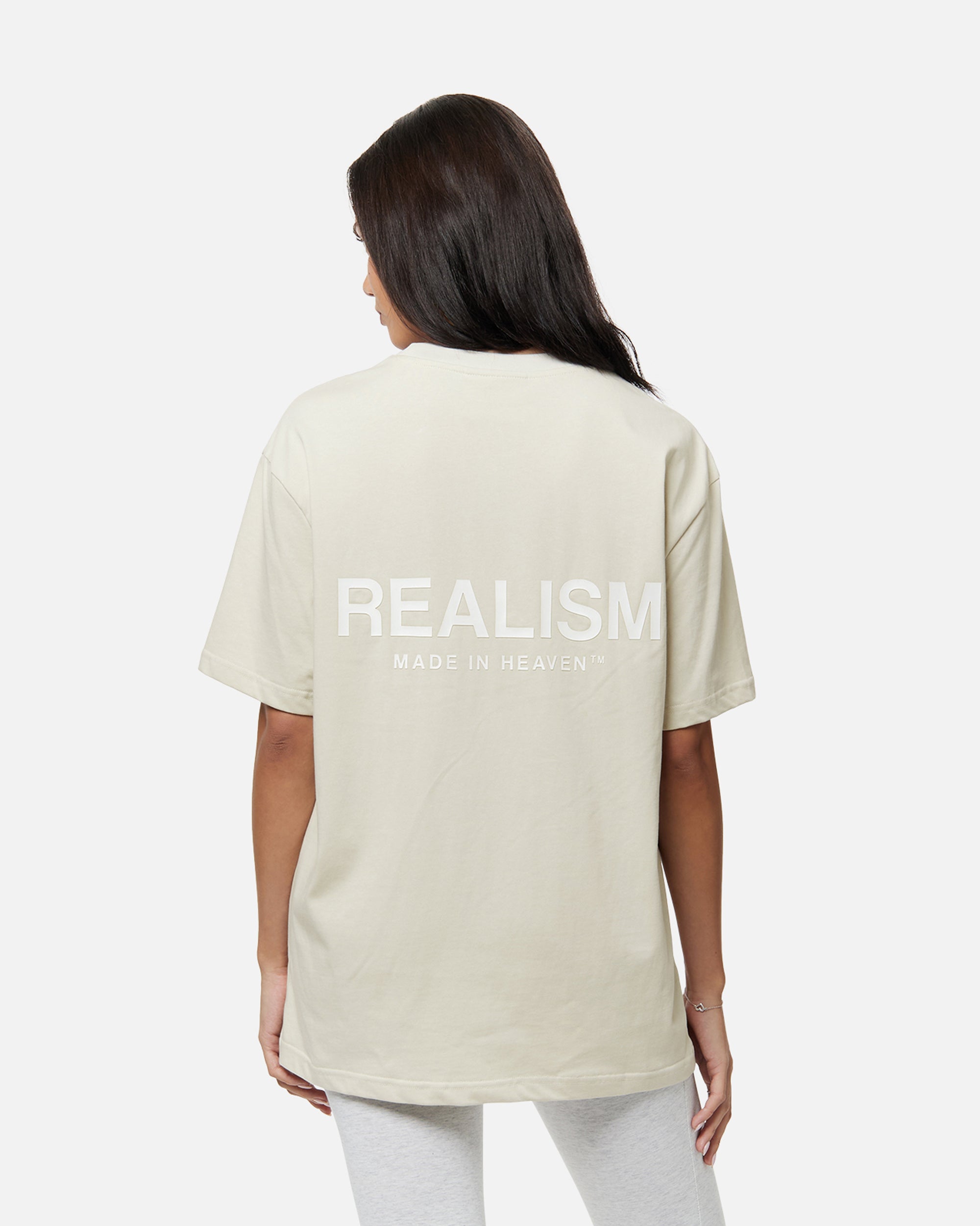 SSS Realism Heaven Logo Tee - Soft Wheat Color Cotton T-Shirt for Men & Women | Casual Streetwear, Graphic Tees for Everyday Wear