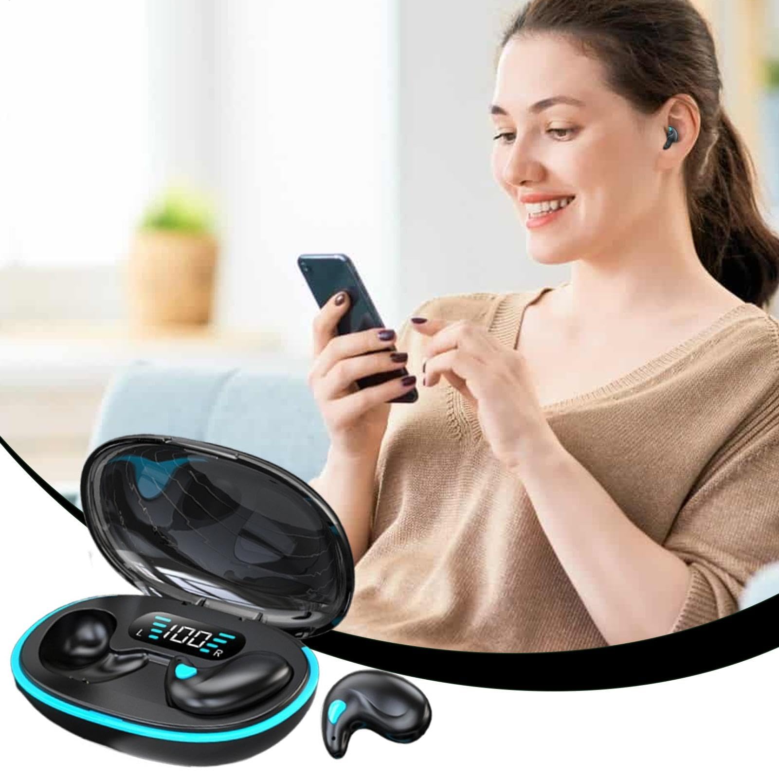 **Wireless Bone Conduction Sleep Earbuds - Bluetooth 5.0, 300mAh Battery, Noise Canceling, Side Sleeper Friendly for Sleeping, Cycling & Workouts | Comfortable In-Ear Earphones for Phone Calls & Music**    *(Use Cases: Perfect for side sleepers, gym workouts, cycling, office calls, and relaxing with music.)*