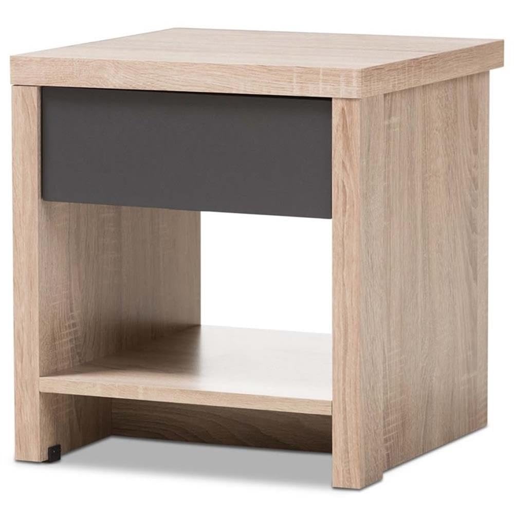 Allora Modern 1-Drawer Wood Nightstand - Light Brown & Gray Bedside Table for Bedroom, Living Room & Office Storage