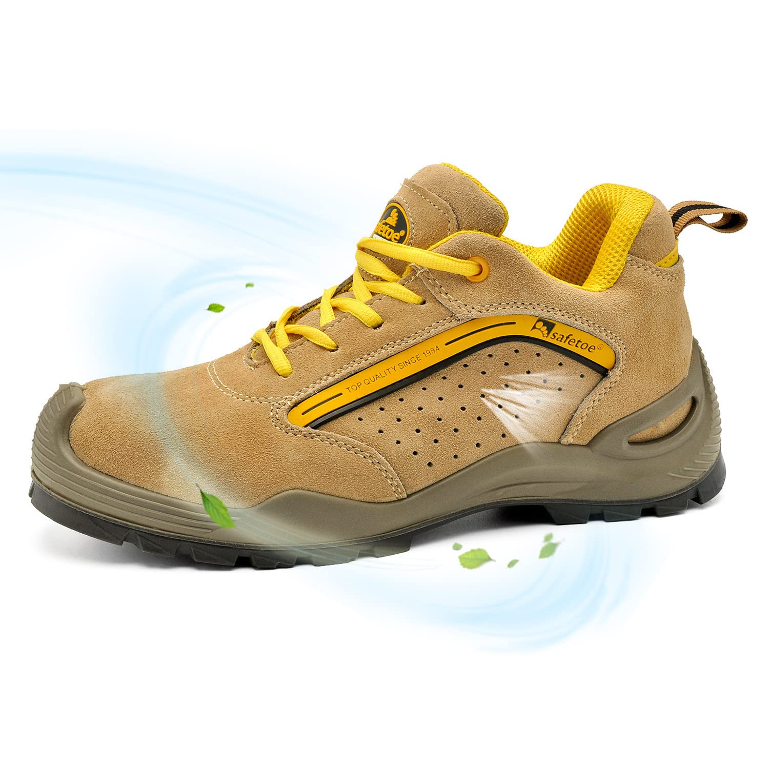 SAFEYEAR Breathable Leather Safety Shoes with Steel Toe & Non-Slip Sole - Lightweight 4E Wide Fit Work Boots for Men & Women (Includes 1 Pair Works Socks) - Ideal for Construction, Warehouse & Industrial Work Safety