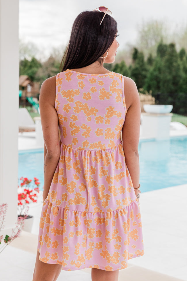 Adored By All Orange and Pink Knit Babydoll Dress - Women's Casual Lace Trim Mini Dress for Date Night & Summer Outfits