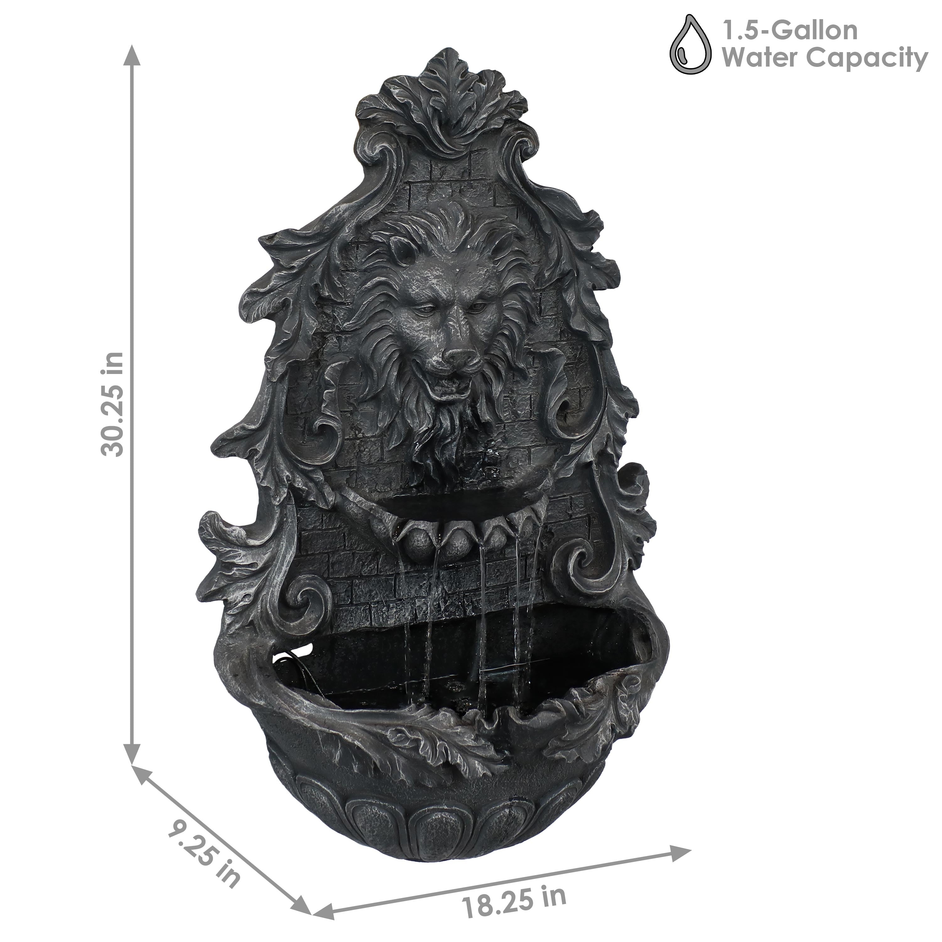 Sunnydaze Stoic Courage Lion Head Solar Fountain with Battery Backup - Outdoor Garden Decor, Patio Water Feature for Yard & Landscape