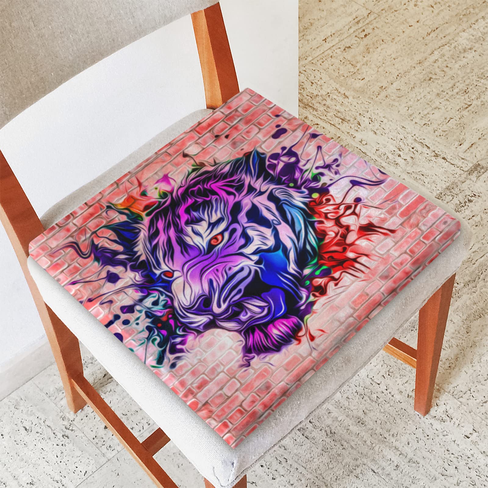 Colorful Tiger Print Chair Cushions - 16x16 Inch Durable Fabric Seat Pillow for Dining & Office Chairs | Soft Thick Padding for Comfort & Chair Refurbishment | Perfect for Home, Office, and Restaurant Use