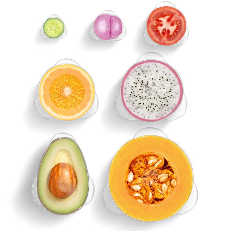 Danesco Silicone Produce Savers Set of 7 - Reusable Food Storage Containers for Fruits & Vegetables | Perfect for Kitchen, Fridge & Meal Prep Organization