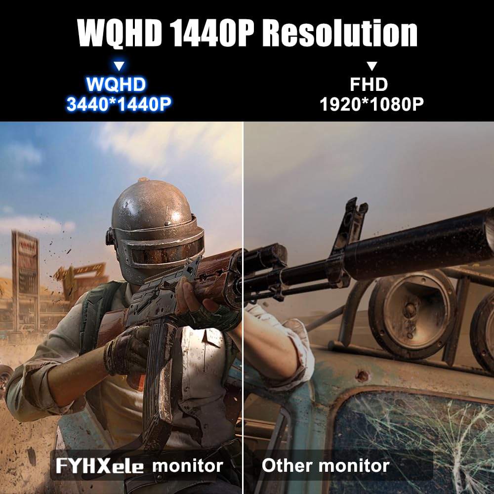 FYHXele 34 Inch WQHD Gaming Monitor 165Hz Curved Screen, 1ms Response Time, AMD FreeSync - Perfect for PC, PS5, Xbox Gaming & Home Office Setup