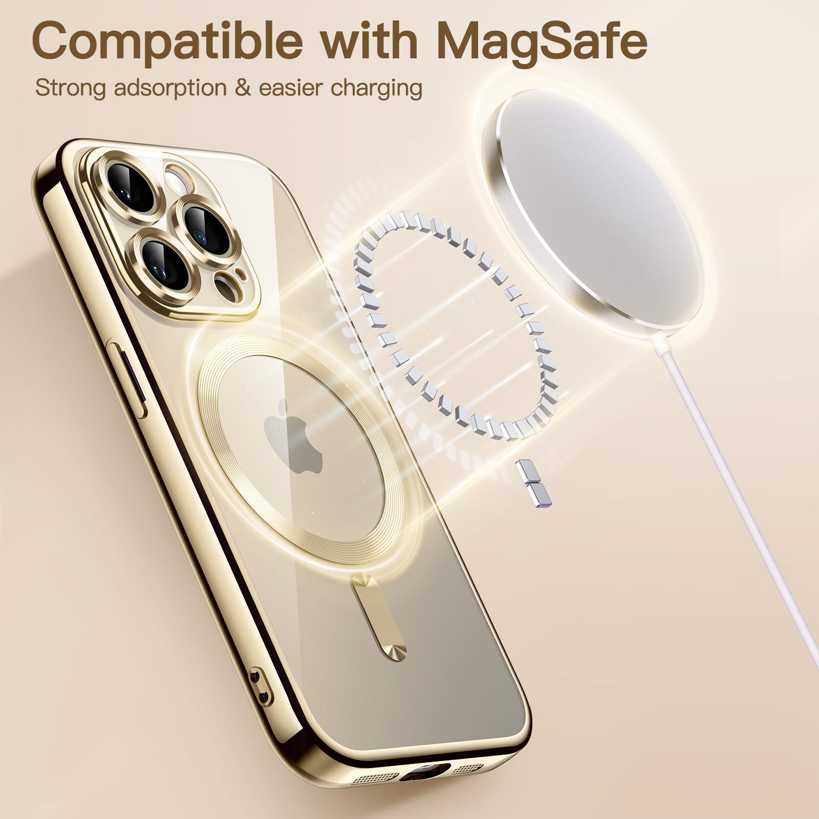 JETech Soft Clear Case for iPhone 15 Pro Max 6.7-Inch | Shockproof TPU Phone Cover with Camera Lens Protection | MagSafe Wireless Charging Compatible | Electroplated Gold Design | Perfect for Everyday Use, Travel & Outdoor Activities