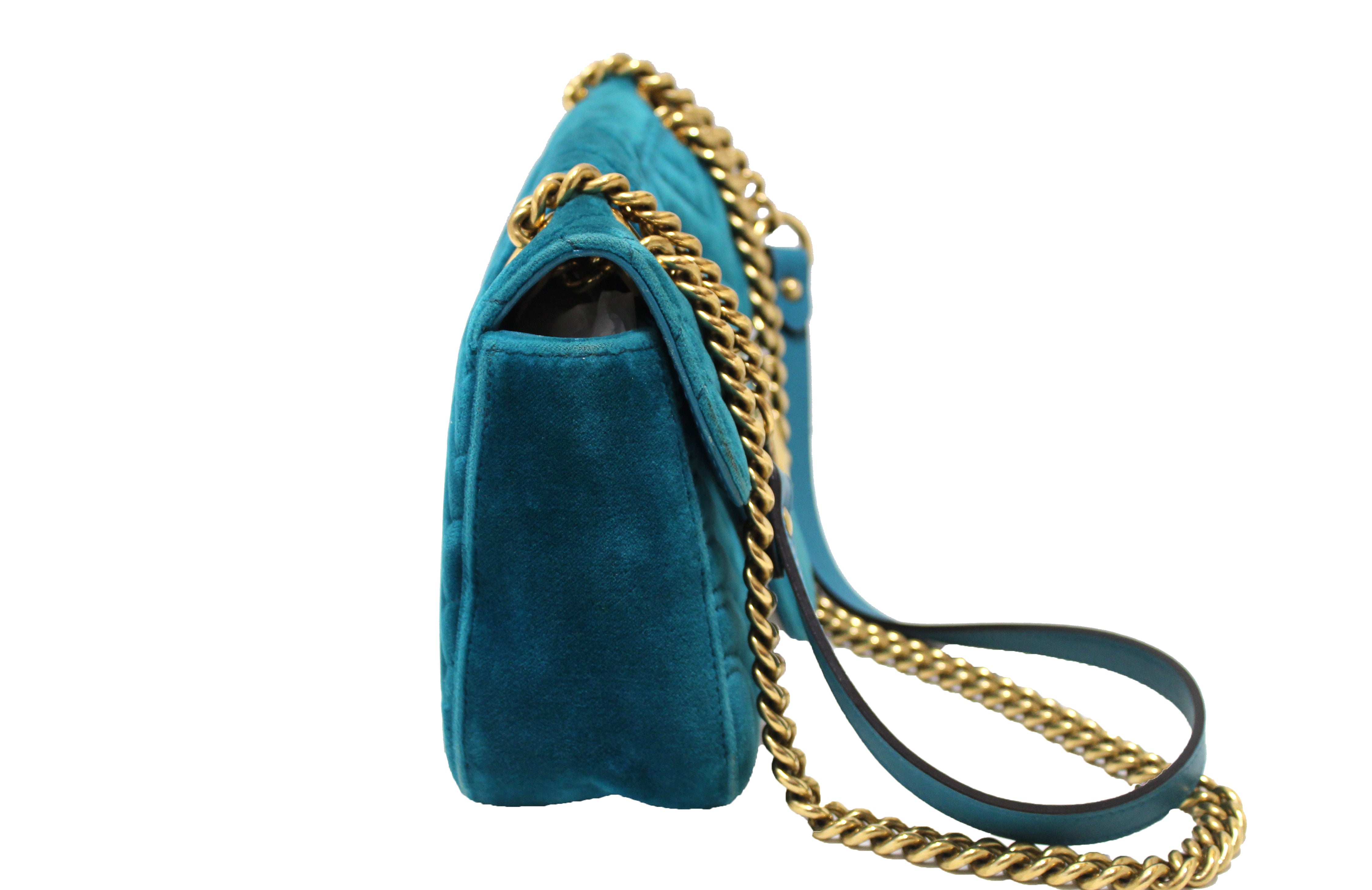 Authentic Gucci GG Marmont Shoulder Bag in Blue Velvet Matelassé - Luxury Designer Handbag for Women, Perfect for Parties, Dating & Evening Events