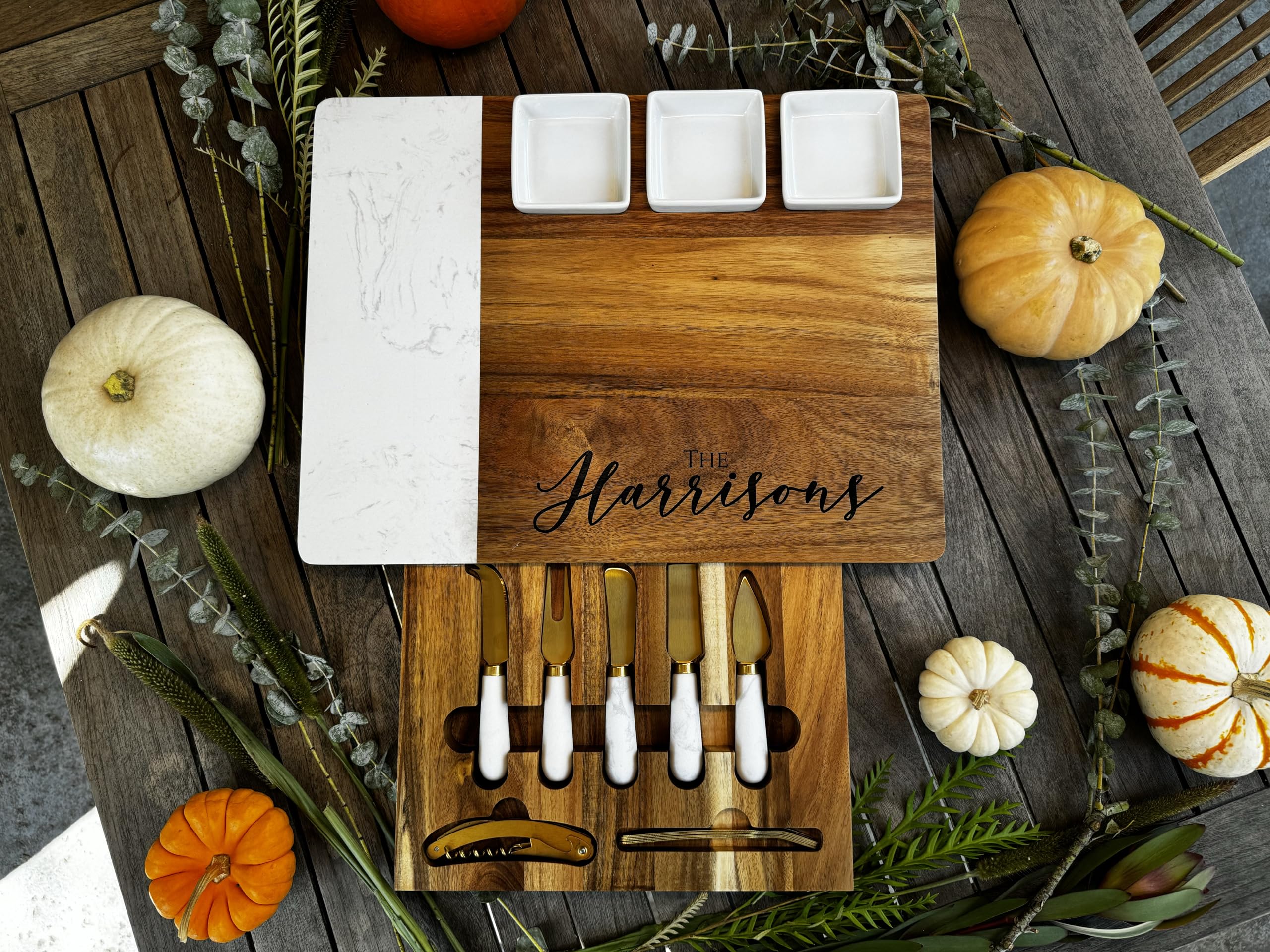 Personalized Charcuterie Board Set - 19pcs Cheese Board & Knife Gift Set with Custom Engraving | Perfect for Realtor Closing Gifts, Wedding Presents, Housewarming Parties & Entertaining Guests