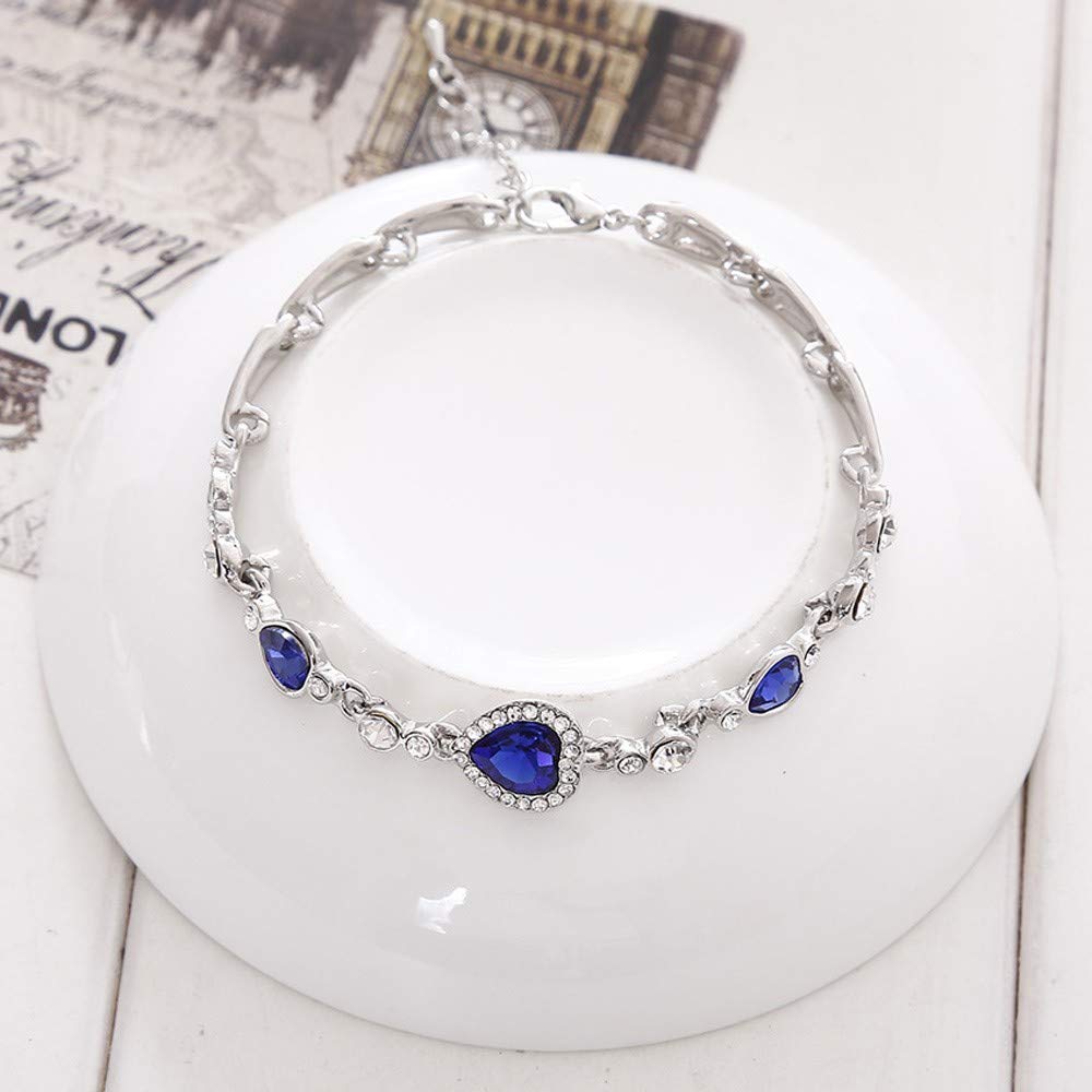 Stylish Silver Bracelet for Men & Women - Rhinestone Knot Bangle with Heart Crystal & Ocean Blue Design - Adjustable One Size Fits All - Perfect for Casual Wear, Gifts, and Special Occasions