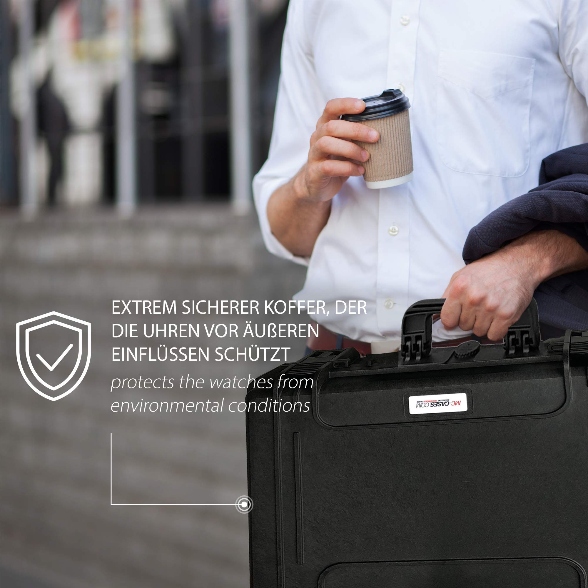 Premium Watch Travel Case for 14 Watches - Waterproof & Dustproof Storage with Lock - German-Made Luxury Watch Organizer - Perfect for Travel, Business Trips & Watch Collection Display