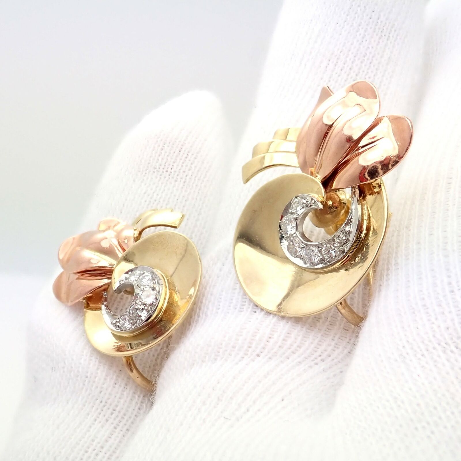 Vintage Tiffany & Co 14k Yellow Rose Gold Diamond Screwback Earrings - Authentic Luxury Jewelry for Women, Perfect for Weddings, Anniversaries & Special Occasions