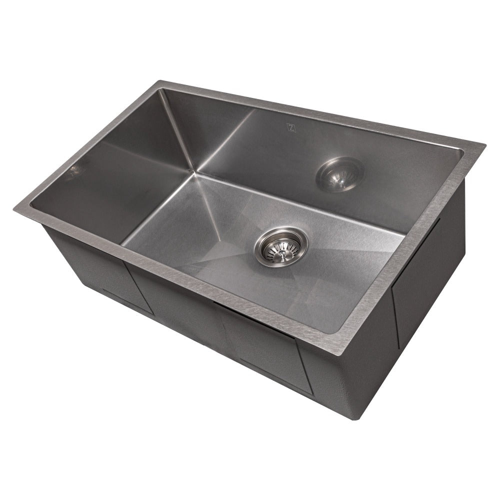 ZLINE 30-Inch Meribel Undermount Single Bowl Kitchen Sink - Satin Stainless Steel with Bottom Grid (SRS 30S) | Perfect for Modern Kitchens, Remodeling & Chef-Grade Food Prep