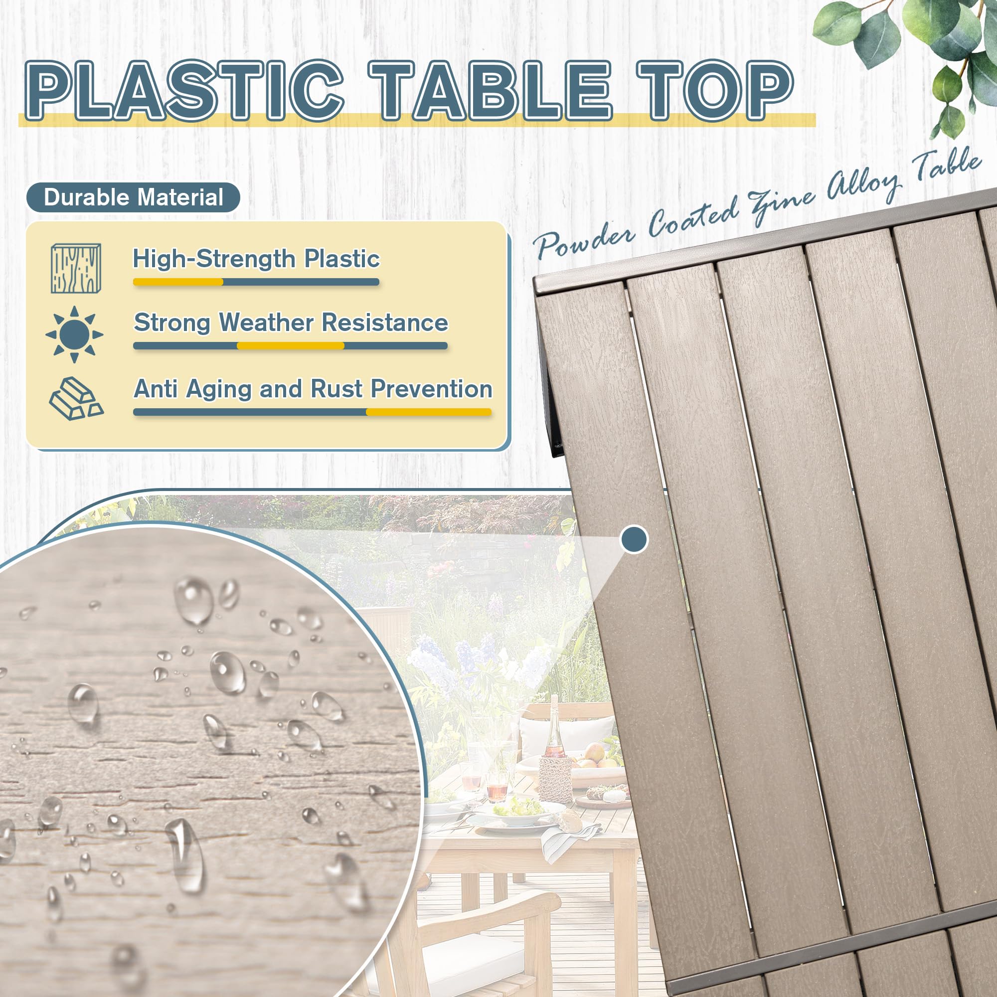 Rankok 35 x 59 Inch Outdoor Dining Table for 6 - Rust-Proof Rectangular Patio Table with Metal Frame - Perfect for Garden, Balcony, Poolside, Lawn & Backyard Entertaining