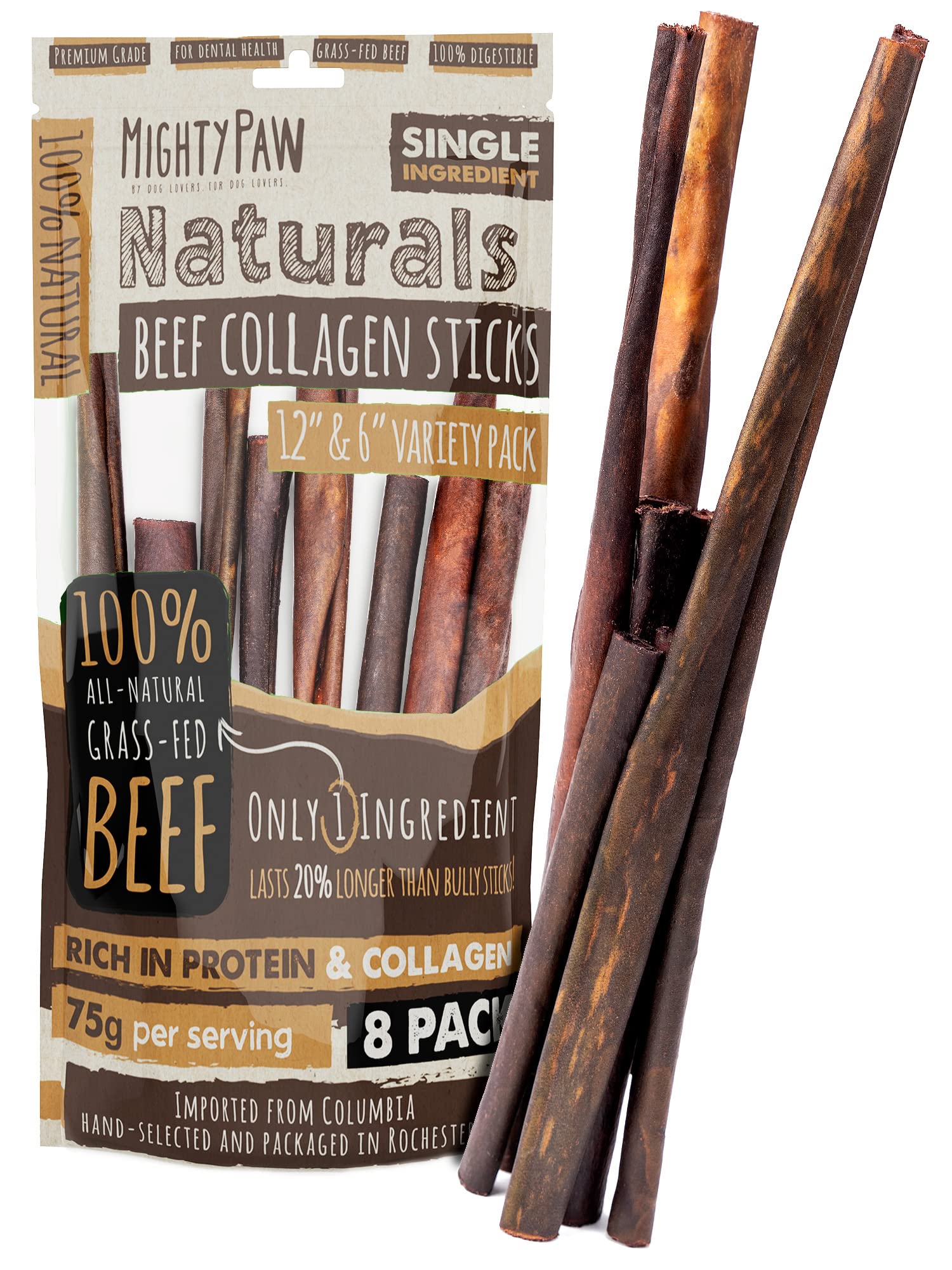 Premium Grass-Fed Beef Bully Sticks for Dogs - All-Natural, Low Odor Dog Chews for Small, Medium & Large Breeds (6 or 10 Pack) | Single Ingredient Dental Treats for Puppies & Adult Dogs - Perfect for Training, Teething & Long-Lasting Chewing Satisfaction