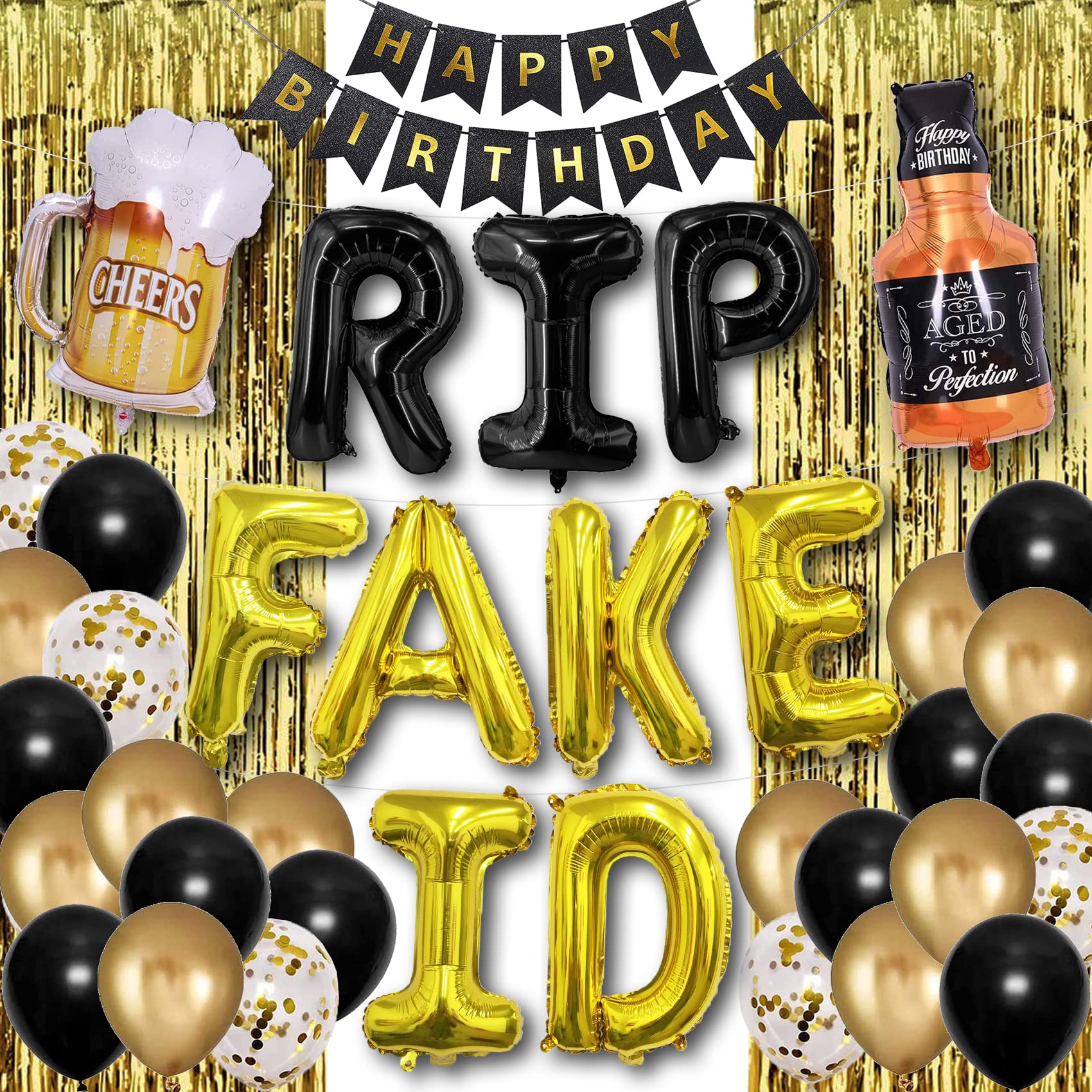 21st Birthday Party Decorations Set for Her & Him - Fake ID Balloons, Banner & RIP Sign - Perfect for 21st Birthday Celebrations, Milestone Parties & Adult-Themed Events