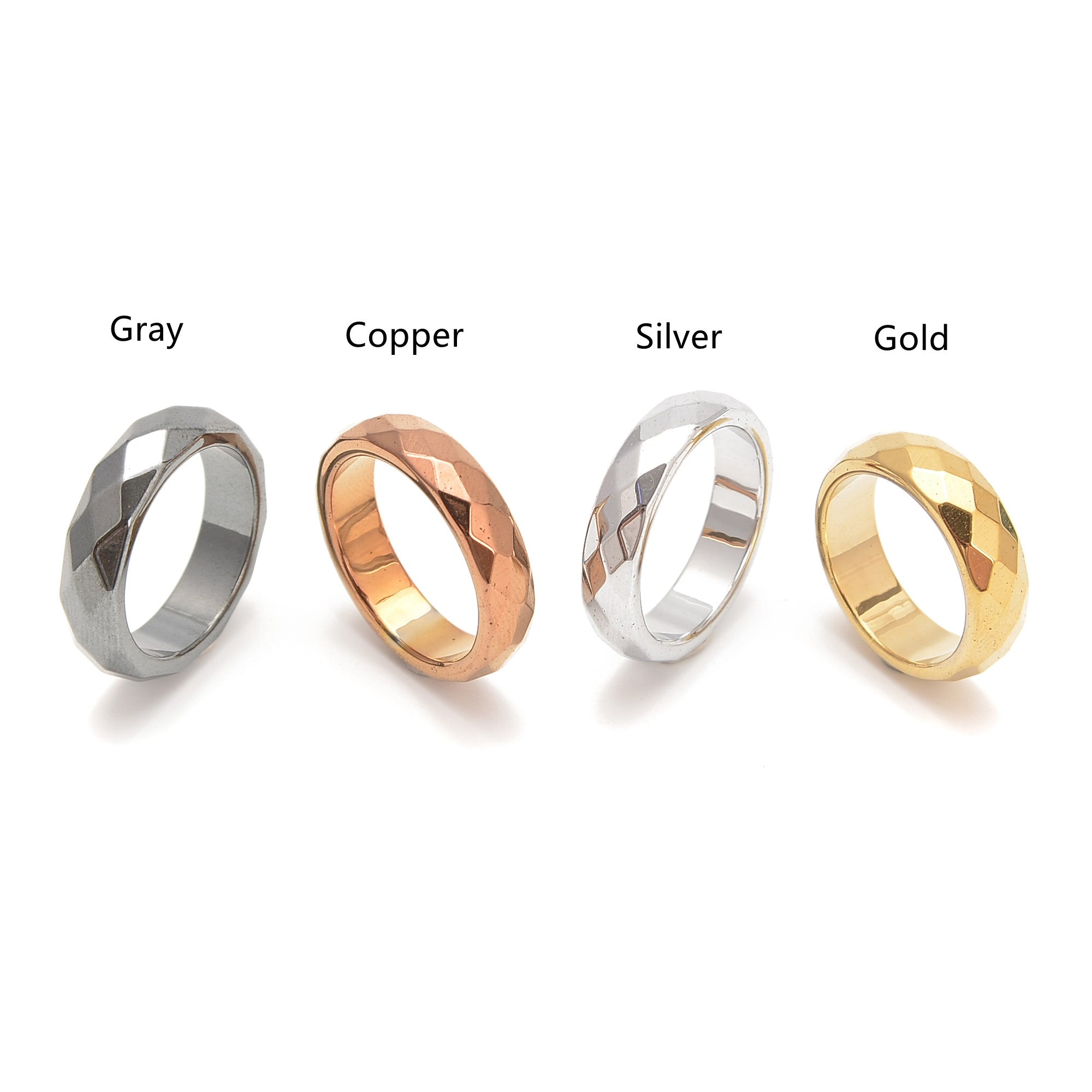 Mix Colors Hematite Band Ring - 4 Pcs Faceted Hematite Rings Set in Gift Bag | Women's Fashion Jewelry for Everyday Wear, Stackable Rings for Outfits & Gifts