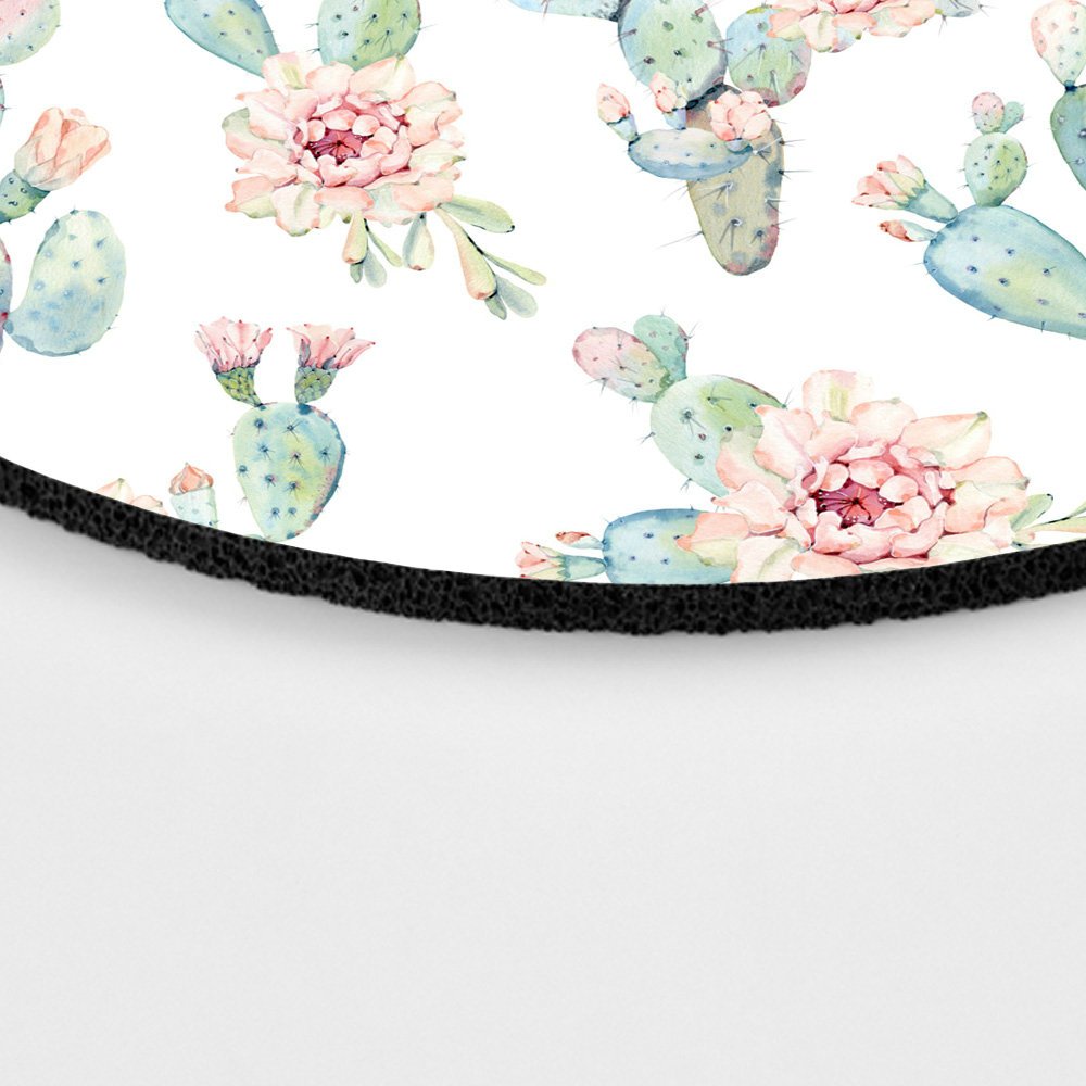 Hand Drawn Watercolor Saguaro Cactus Round Mouse Pad - Non-Slip Rubber Base Gaming Mouse Mat for PC, Laptop & Office Workspace