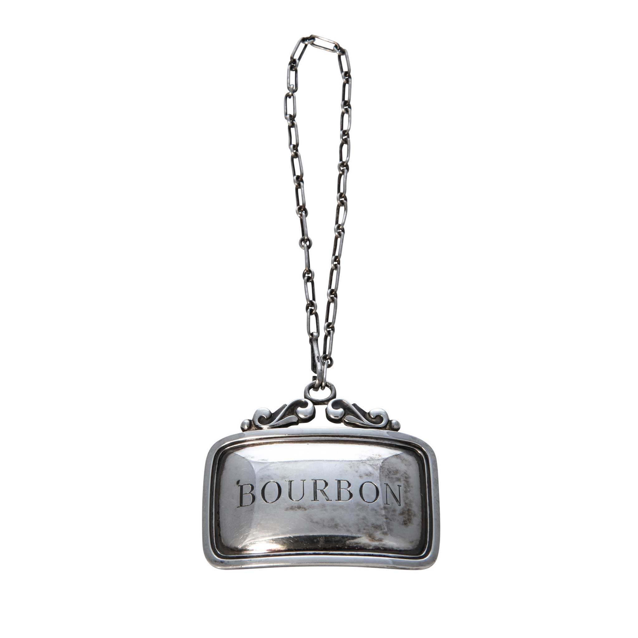 Vintage Georg Jensen Sterling Silver Bourbon Decanter Label - Elegant Whiskey Decanter with Handcrafted Silver Design - Perfect for Home Bar, Gifts & Bourbon Enthusiasts