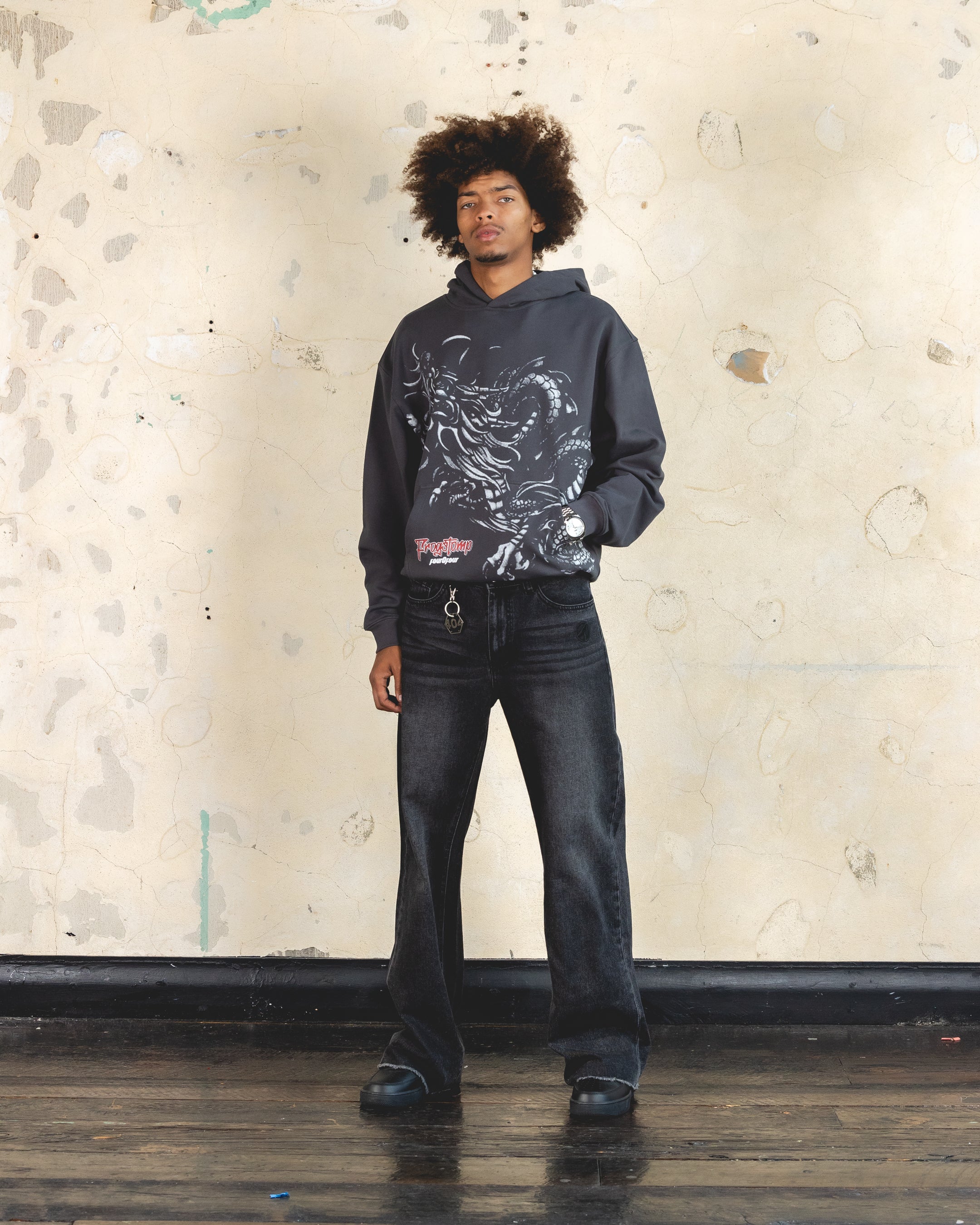 404 Dragon Hoodie Charcoal - Stylish Men's Graphic Pullover Hooded Sweatshirt for Streetwear & Gaming Enthusiasts