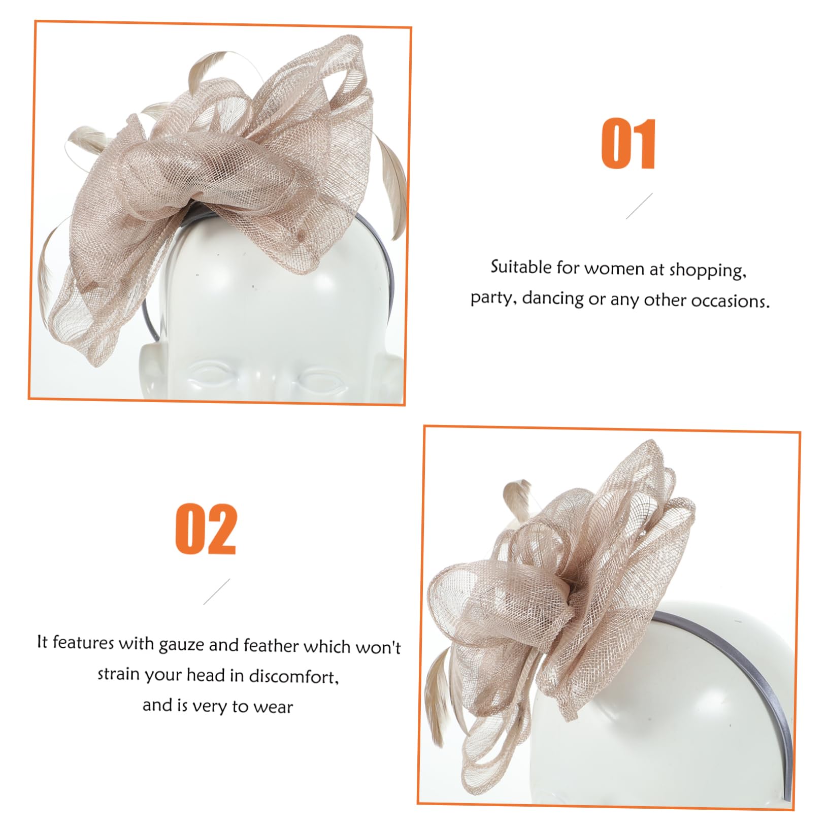Lurrose Women's Headbands - Elegant Hair Accessories for Tea Party, Wedding, Bridal Veil & Special Occasions - Grey Fascinator Headband with Hair Clip - Perfect for Women's Events and Formal Gatherings