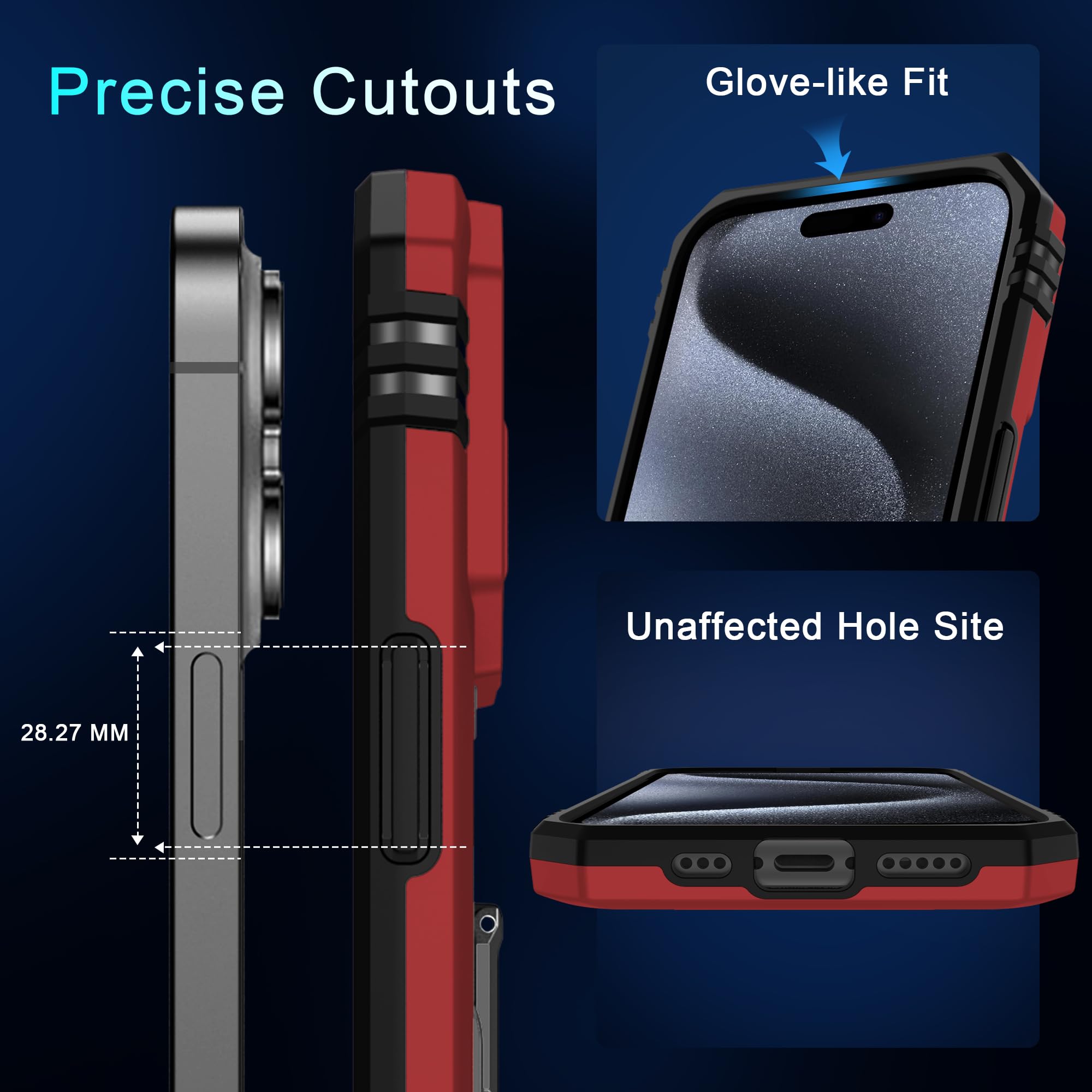 DEERLAMN iPhone 15 Pro Case with Slide Camera Cover & Screen Protector (6.1 Inch) - Military Grade Shockproof Protective Cover with Rotating Ring Kickstand - Red | Perfect for Outdoor Activities, Travel & Daily Protection