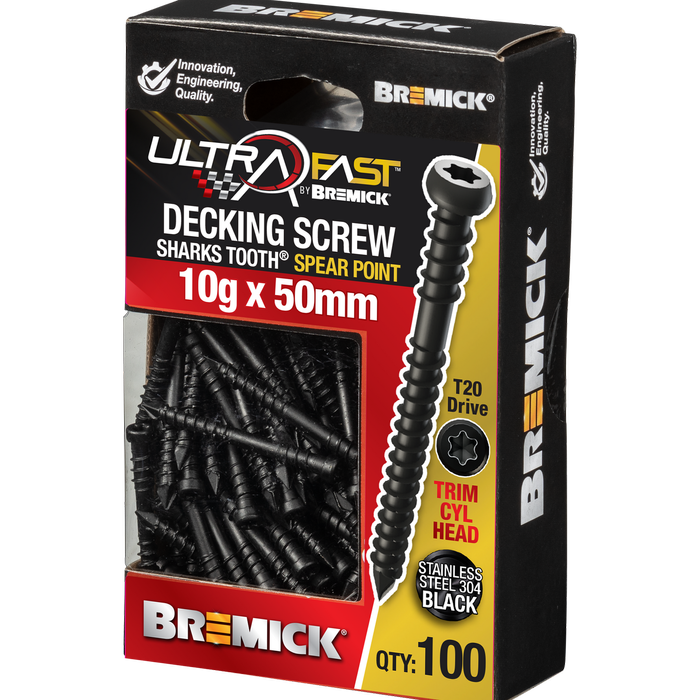Premium Black 304 Stainless Steel Spear Decking Screws - Truss Head Bremick Style - Corrosion Resistant Fasteners for Outdoor Decking, Fencing & Construction Projects