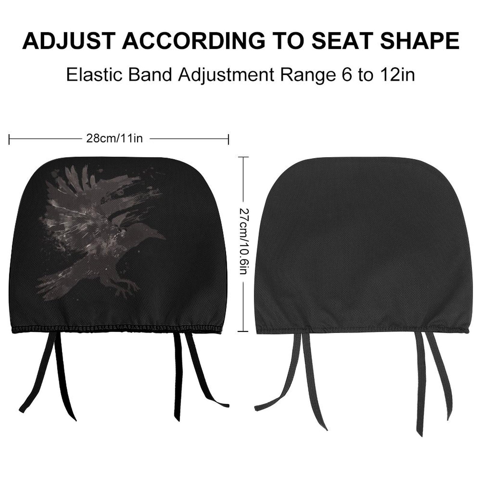 Universal Car Headrest Cover - Full Wrap Seat Protector for Cars, SUVs & Trucks - Ink Raven Design - 1PC - Perfect for Travel, Commuting & Long Drives