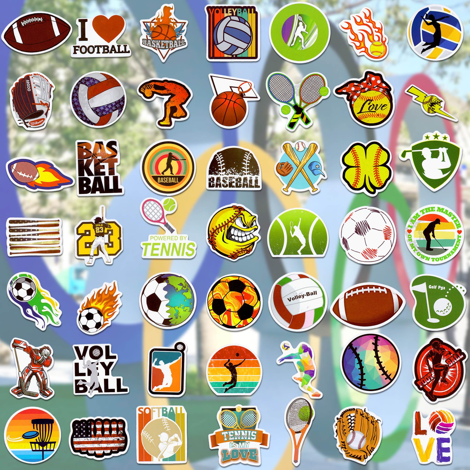 100 PCS Sports Stickers for Water Bottles & Laptops - Soccer, Basketball, Volleyball - Perfect for Teens & Kids