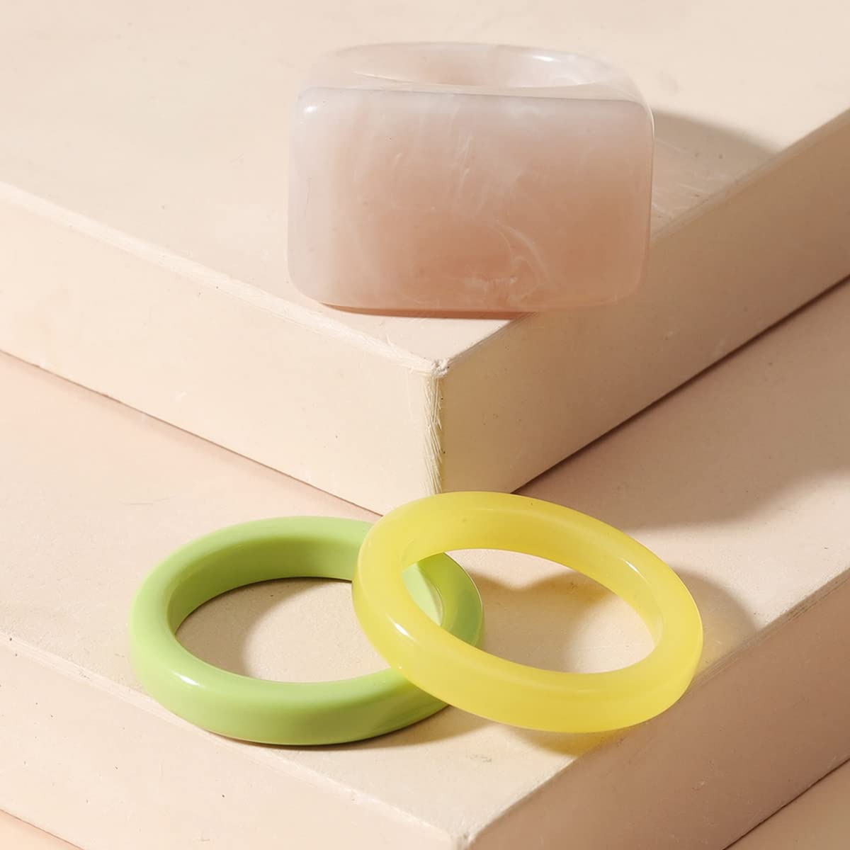 **MOKAVIKY 25 3-Piece Chunky Acrylic Resin Stackable Rings Set – Thick Colorful Cute Rings for Women – Perfect for Casual Wear, Parties & Gifts**