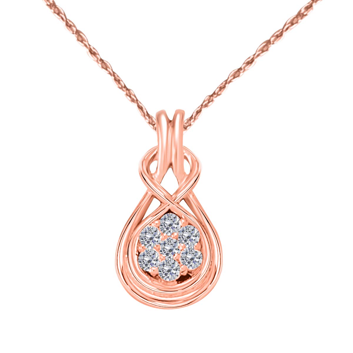 0.25 Carat Natural White Diamond Flower Pendant Necklace with Infinite Knot Design - 10K Rose, White & Yellow Gold Plated Over 925 Sterling Silver - 18