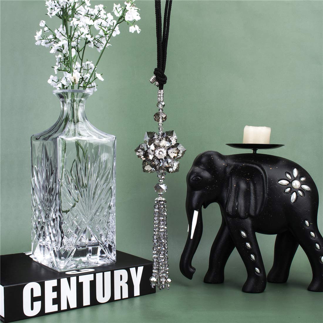 Lucky Crystal Car Charm Pendant - H&D HYALINE & DORA Elegant Auto Rear View Mirror Hanging Decor for Good Luck | Perfect Car Accessory Gift for Women & Men | Ideal for Daily Commute, Road Trips & Protection